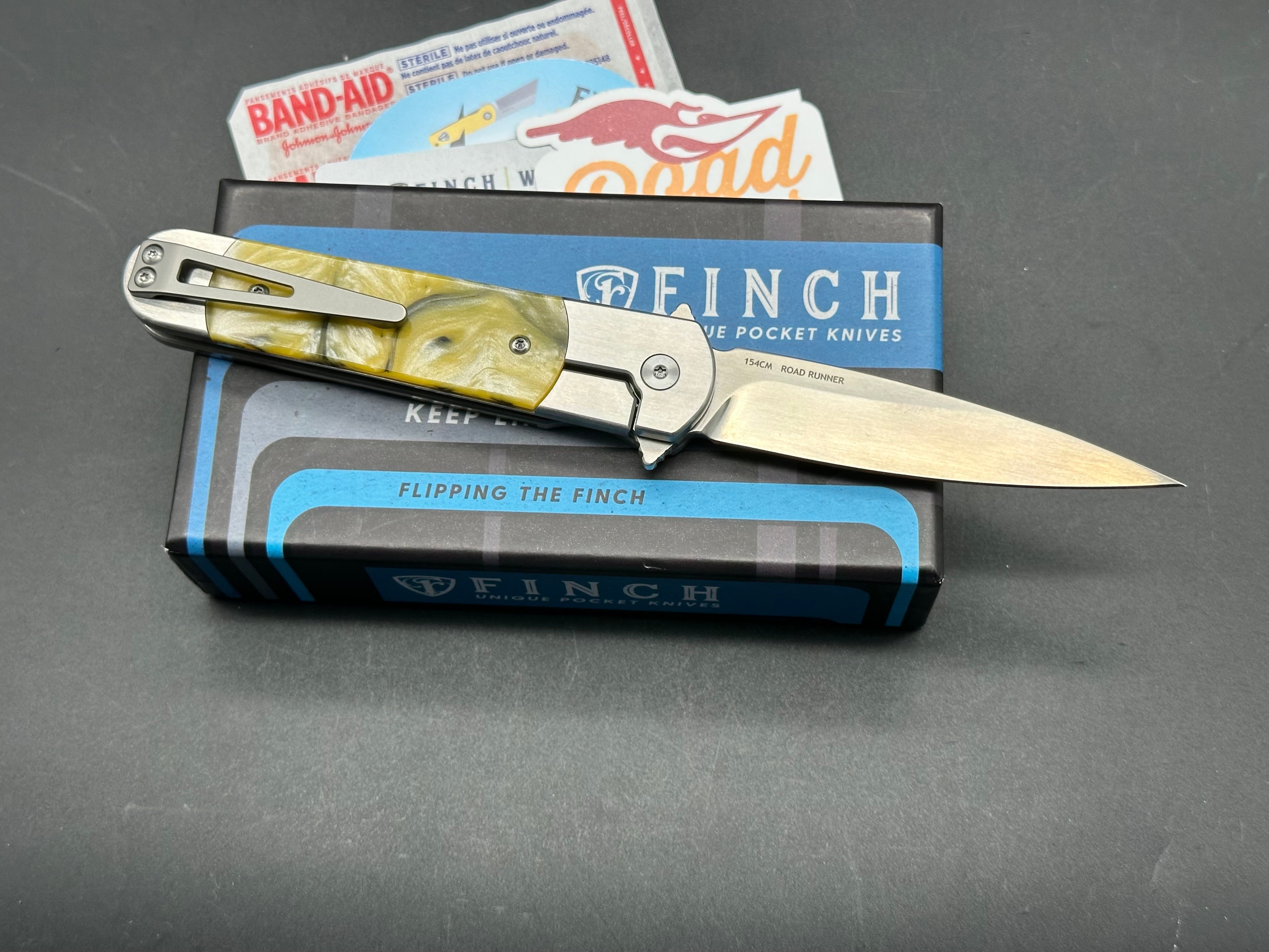 Finch Roadrunner Hornet Folding Knife - Stainless Steel Liner Lock, Yellow Resin Handle, 154CM Satin Blade - EDC, Camping & Outdoor Survival Tool