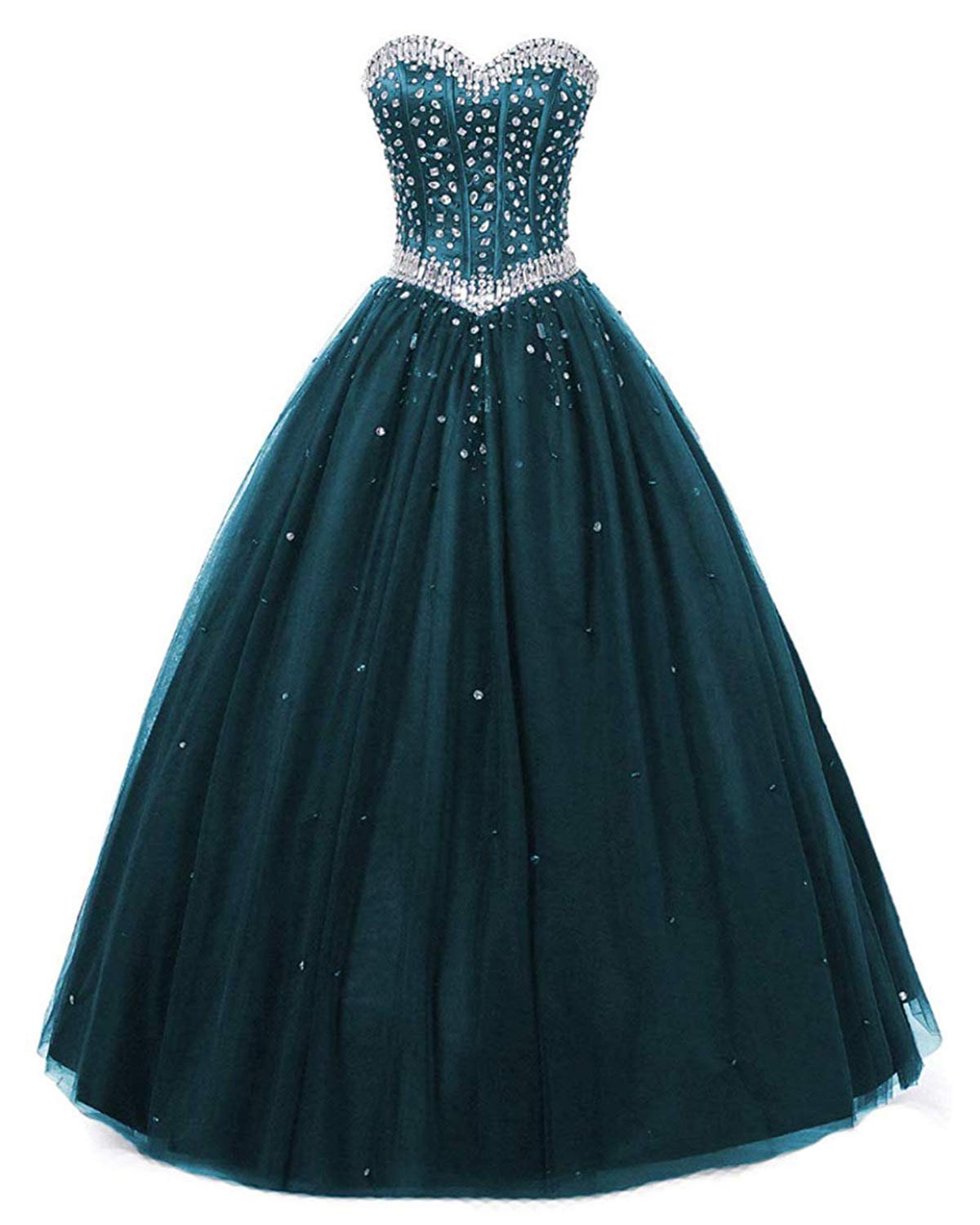 Elegant Strapless Sweetheart Prom Dress for Women - Long Beaded Tulle Quinceañera Ball Gown | Perfect for Weddings, Homecoming, Formal Events & Special Occasions