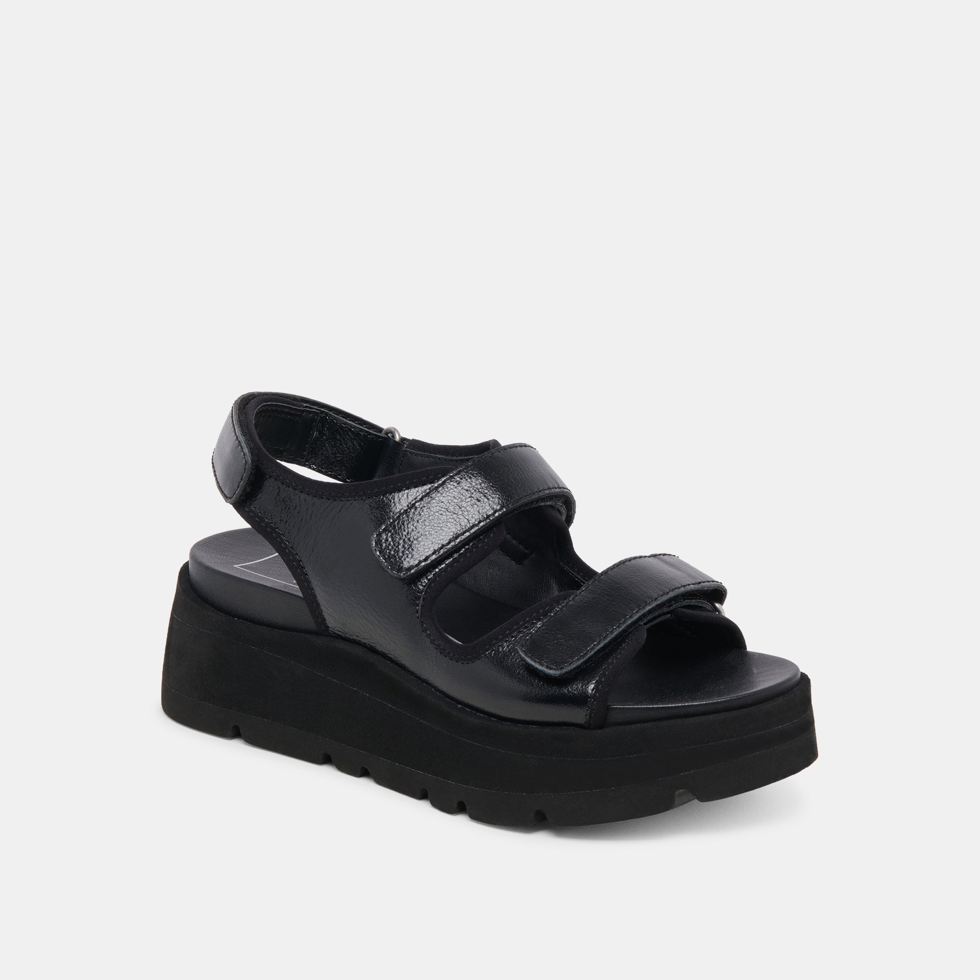 Dubai Sandals Midnight Crinkle Patent Leather Women's Comfortable Slip-On Shoes for Casual Wear & Summer Outfits