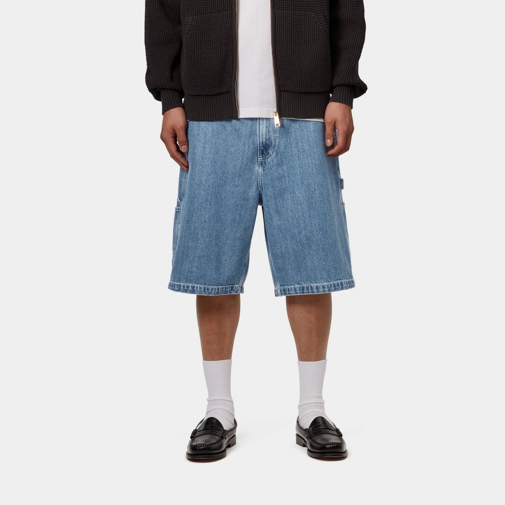Nash Single Knee Long Short - Stone Washed Blue Denim Shorts for Men | Comfortable & Stylish Casual Wear for Summer, Outdoor Activities & Relaxation