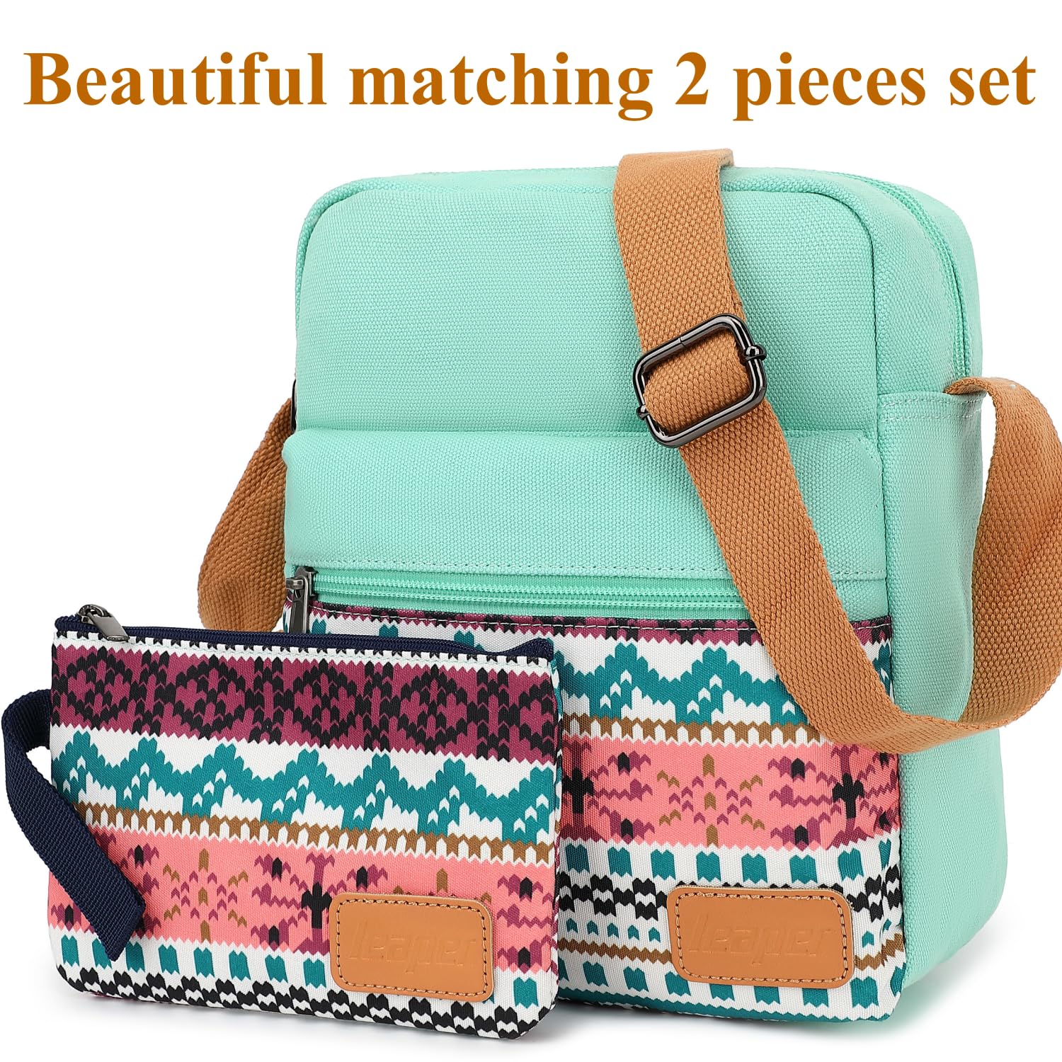 Leaper Girls Crossbody Purse Set - 2 Pack Kids Messenger Bags & Women's Canvas Shoulder Bags for School, Travel & Daily Use