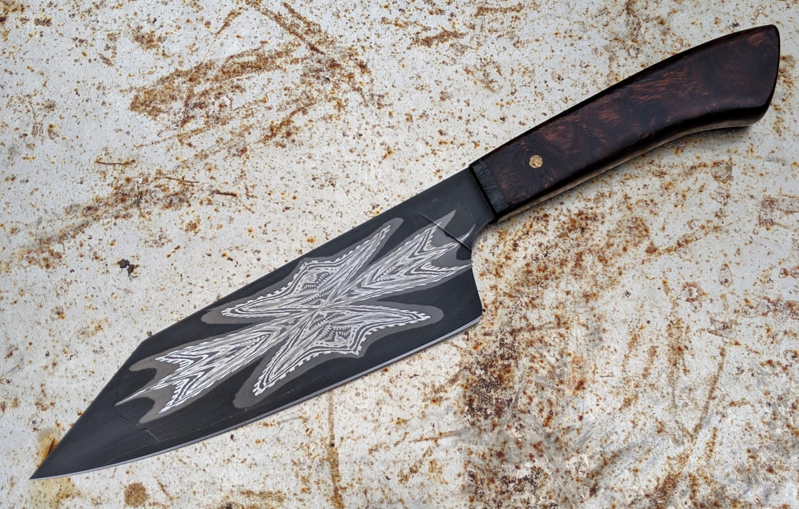Neil Gillert 165mm Pattern Welded Mini Kiritsuke Knife - Japanese Style Chef's Knife for Precision Slicing, Dicing & Garnishing - Perfect for Sushi, Vegetables & Meat Preparation