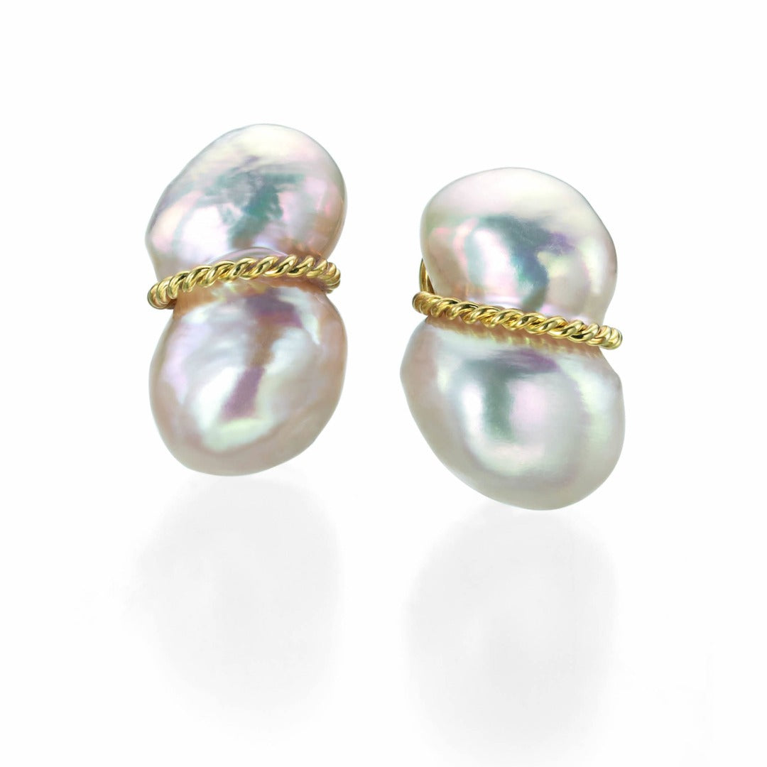 14K Yellow Gold Peanut Pearl Earrings for Women - Elegant Dangle Earrings for Parties, Weddings & Everyday Wear