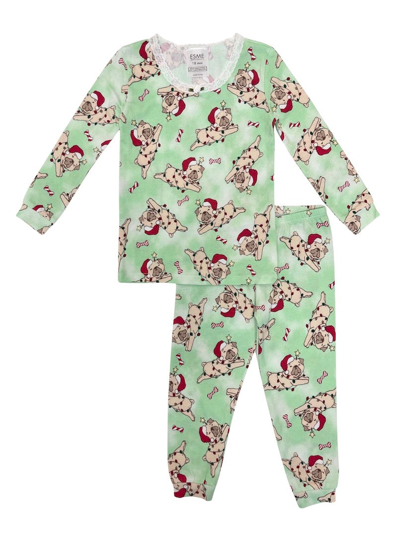 Christmas Pug Dog Outfit Set for Girls - Cute Holiday Pajamas & Accessories for Festive Family Photos & Cozy Winter Nights