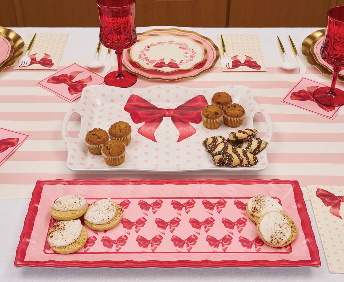 Elegant Pink Bows Melamine Serving Tray - Lightweight & Durable Party Platter for Brunch, Tea Time, and Home Decor