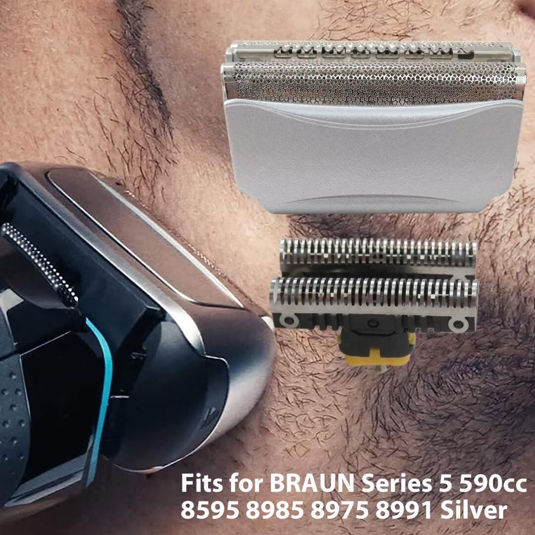 Replacement Shaver Foil & Cutter Head for Braun Series 8000 8970/8975/8985/8986/8987/8990/8991/8995/8595 - Compatible with Braun WaterFlex - Perfect for Home & Travel Shaving