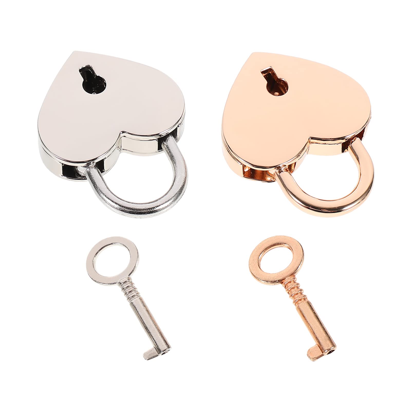 Zerodeko 2Pcs Small Heart-Shaped Metal Lock with Key - Mini Wishing Couple Lock for Luggage, Jewelry Box, Diary Book & Storage Containers - Decorative Security Lock for Travel, Gifts & Home Organization (2 Colors)