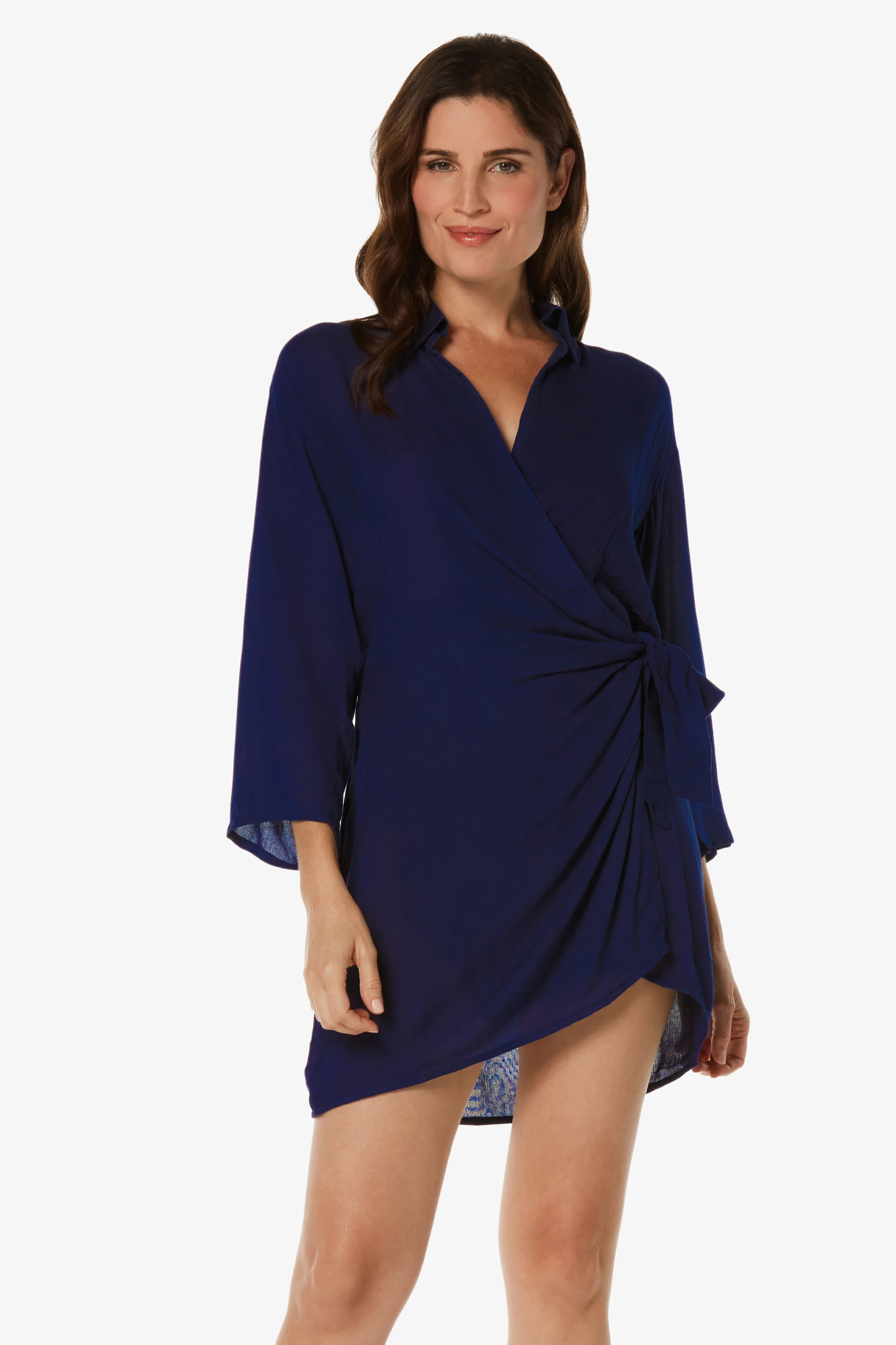 Monaco Wrap Dress for Women - Navy Blue Floral Print Summer Midi Dress | Perfect for Beach Vacation, Date Night & Office Wear