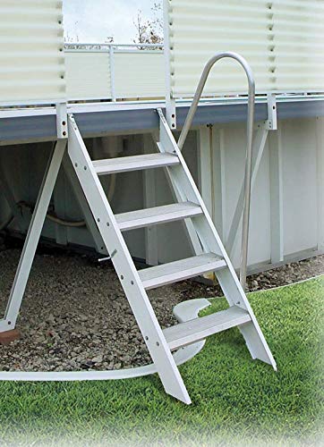 Heavy Duty Aluminum Swing Up Ladder for Above Ground Pools | 4-Step Safety Ladder with Wide Non-Slip Steps | Ground to Deck Access | Perfect for Backyard, Inground & Semi-Inground Swimming Pools | Easy Installation & Maintenance