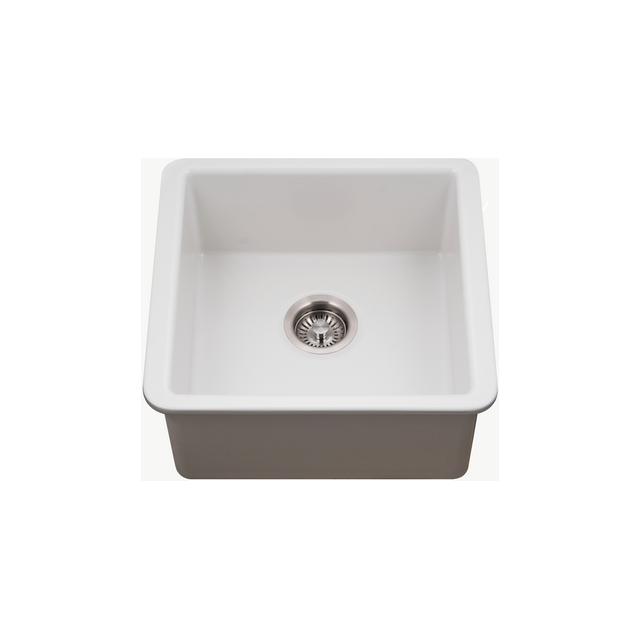 Houzer Platus Series 20 Fireclay Undermount Square Single Bowl Bar/Prep Sink - Matte White (PTB 2020 MWH) | Perfect for Kitchen Islands, Wet Bars & Commercial Prep Stations