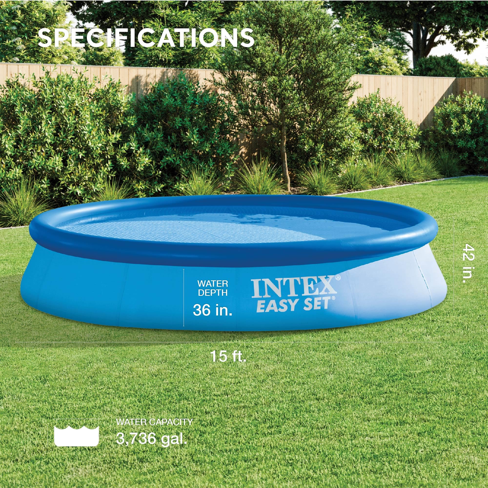 Intex 26165EH 15ft x 42in Easy Set Inflatable Above Ground Swimming Pool Set with Filter Pump, Ladder, Cover & Maintenance Kit - Perfect for Backyard, Family Fun, Summer Cooling and Outdoor Parties