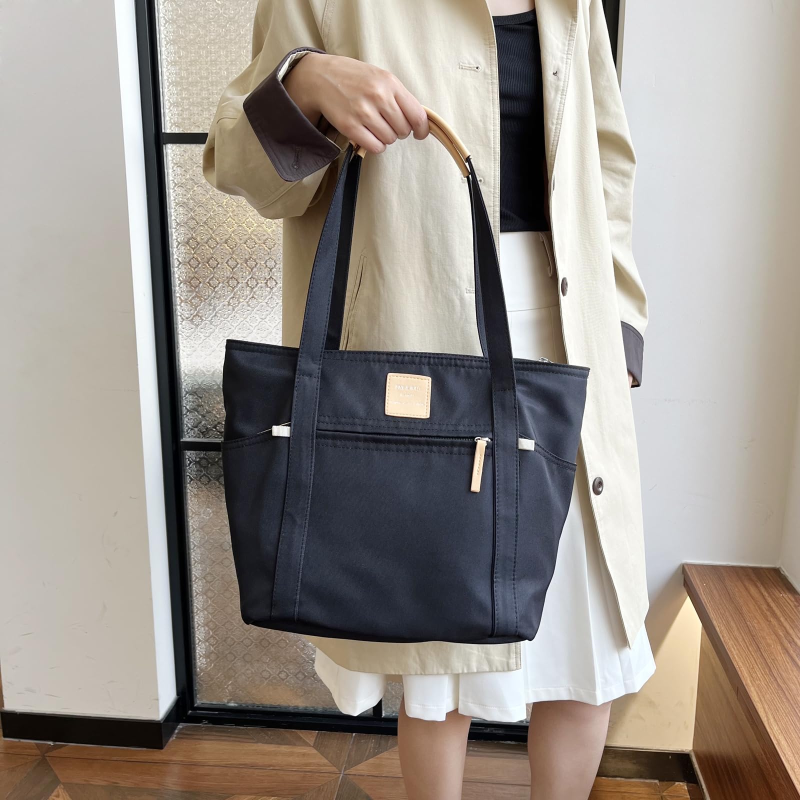 Stylish Women's Canvas Tote Bag with Zipper & Multiple Pockets - Durable Work Handbag for Office, Travel, College & Everyday Use | Perfect for Commuting, Shopping & Business Meetings