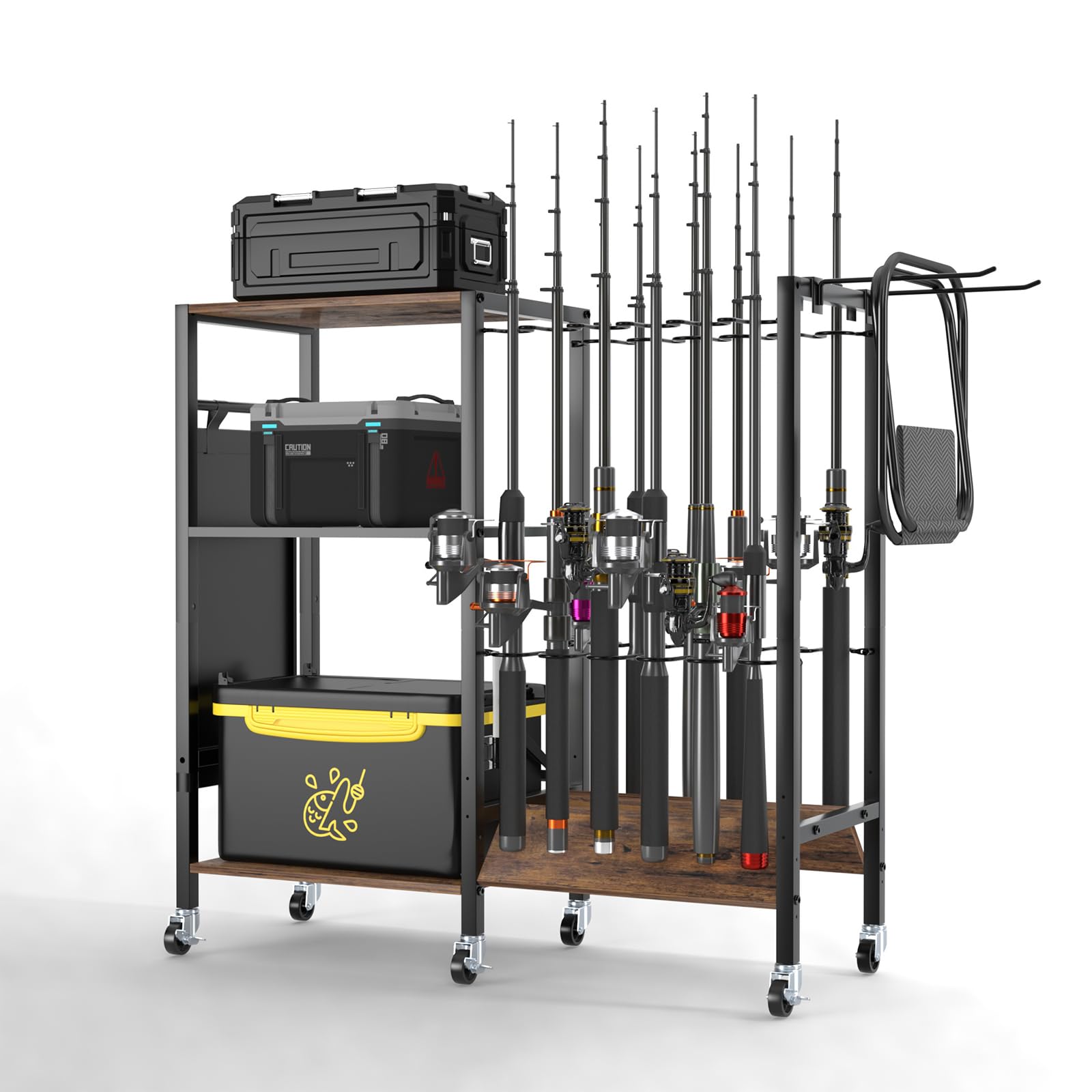 Premium Fishing Rod Holders & Tackle Cart - Heavy Duty Fishing Gear Organizer for Garage, Boat & Kayak - Fits 1.57