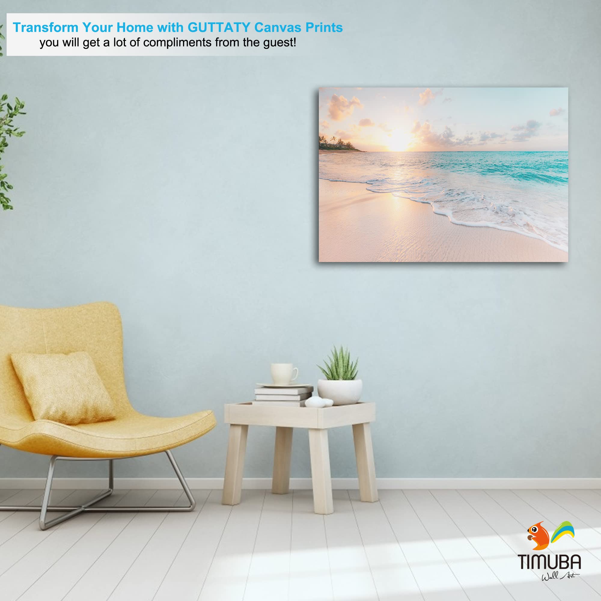 28x40 Inches Beach Themed Canvas Wall Art - Ocean Sunset Pictures for Bathroom & Living Room Decor | Coastal Wall Decor, Bathroom Wall Art, Modern Home Decoration | Perfect for Beach Houses, Spa Bathrooms & Coastal Living Rooms