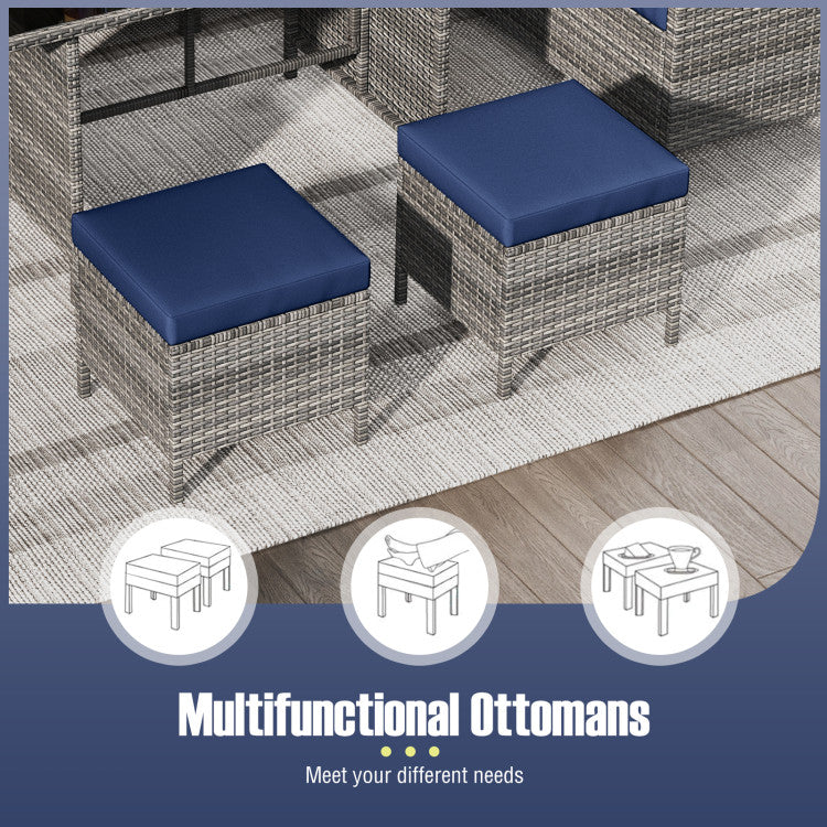 Costway 7-Piece Patio Dining Set with Cushioned Chairs, Ottomans & Tempered Glass Table - Outdoor Furniture for Garden, Backyard, Poolside & Balcony