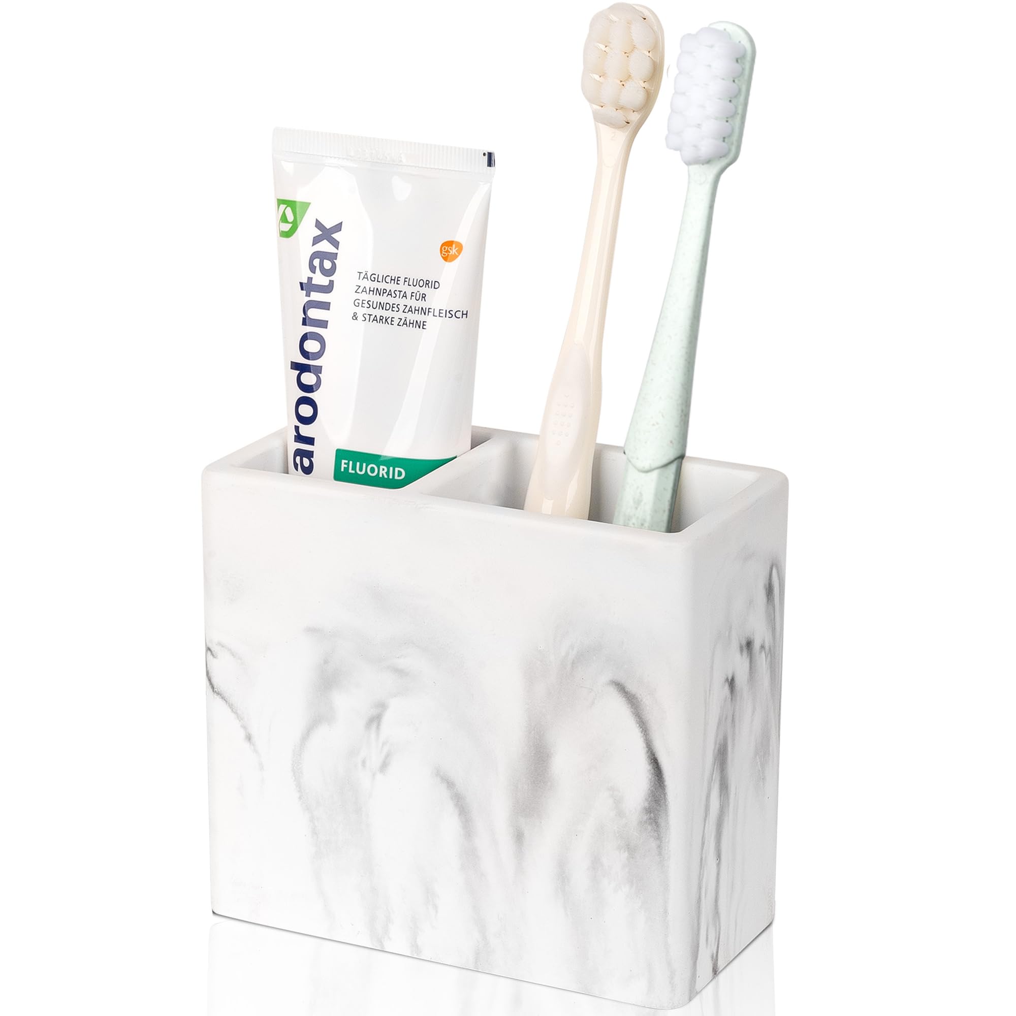 Diatomite Toothbrush Holder with 2 Slots - Bathroom Organizer for Kids Electric Toothbrush & Toothpaste | Countertop, Shower, Vanity Storage | Marble White | Perfect for Modern Bathrooms & Family Homes