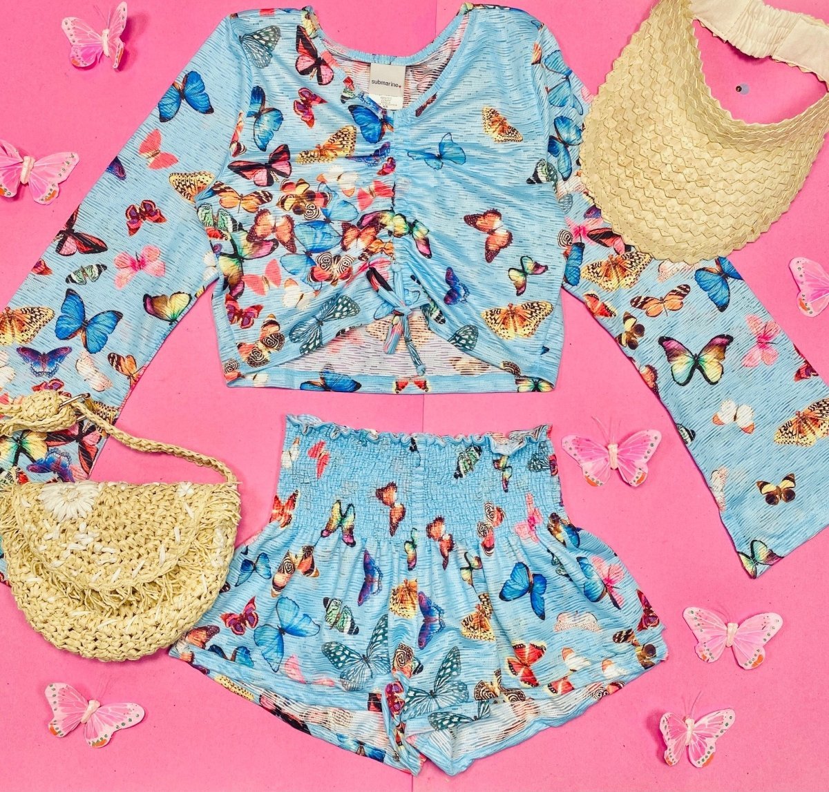 Butterfly Tie Crop Top - Women's Fashion Summer T-Shirt for Casual Wear, Beach Outfits & Street Style