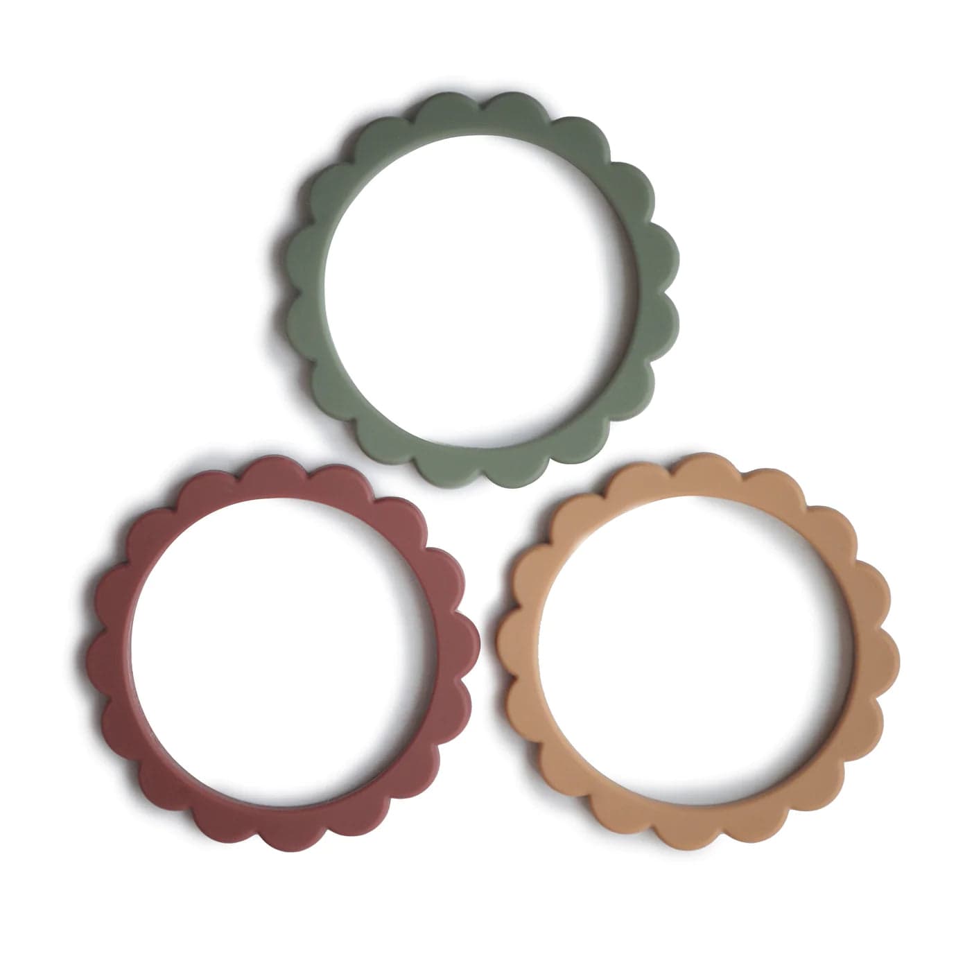 Mushie Flower Teething Bracelet 3 Pack - Natural Wooden Teether for Babies (Dried Thyme, Berry, Natural) | Soothing Relief for Teething Infants, Safe Chew Toy for Toddlers, Stylish Nursing Accessory