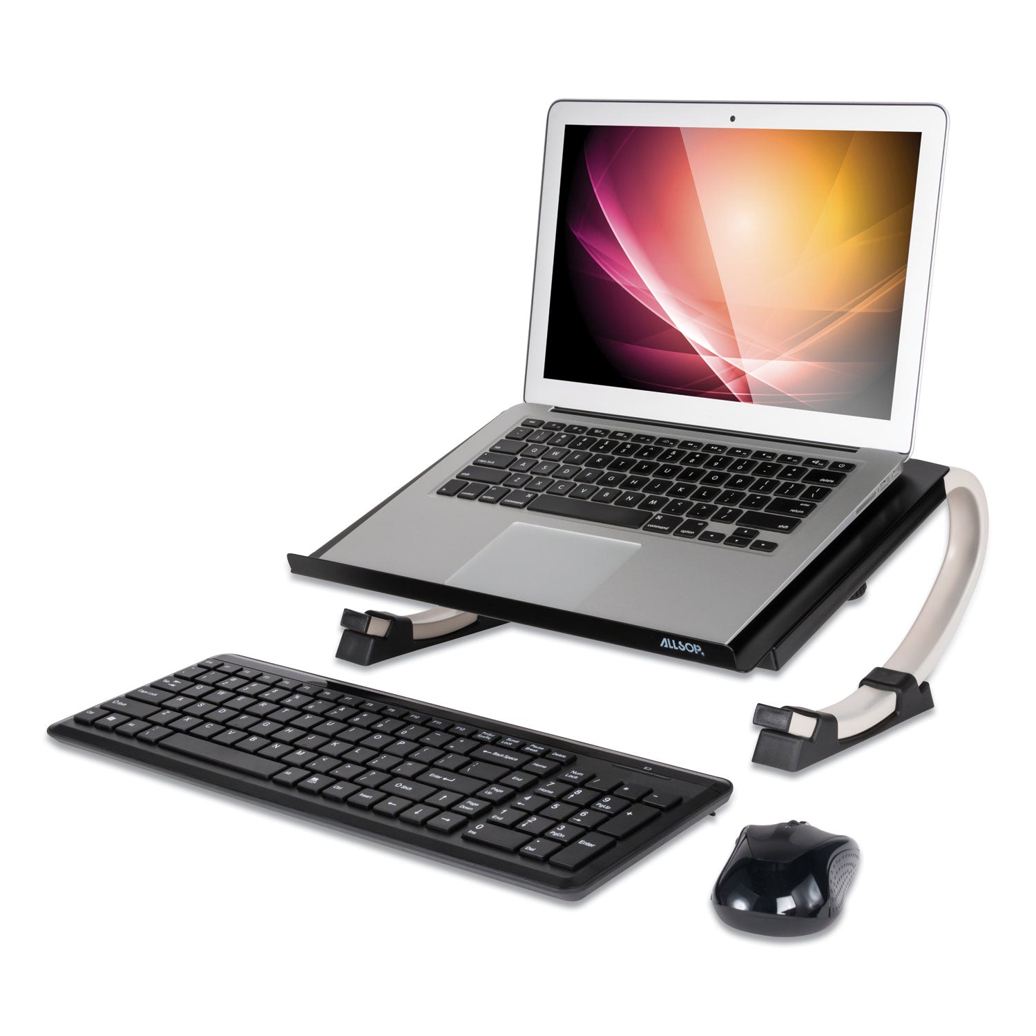 Allsop® Redmond Adjustable Curve Notebook Stand - 15 x 11.5 x 6 Inches, Black/Silver - Holds Up to 40 lbs - Ergonomic Laptop Riser for Home, Office & Workspace