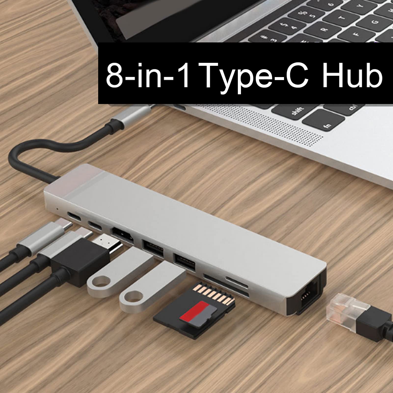 Bediffer USB C to Ethernet Adapter with USB 3.0 Hub - Grey - Compatible with MacBook Pro & Laptops - Perfect for Office Work, Gaming & Online Meetings