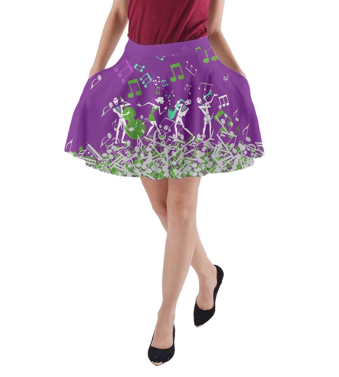 CowCow Women's Music Notes Treble Clef A-Line Skirt with Pockets - XS to 3XL Sizes | Casual Wear, Music Concerts & Themed Parties