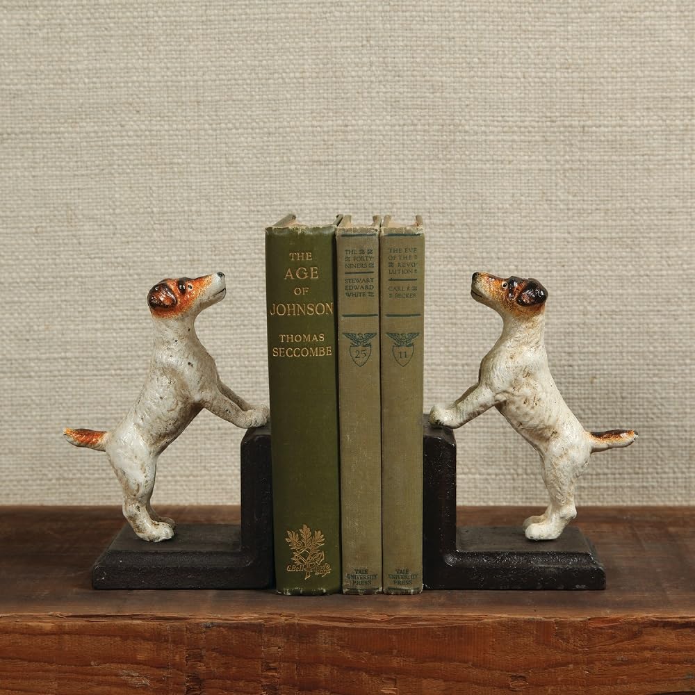 HomArt Cast Iron Jack Russel Bookends - Heavy Duty Rustic Book Holders for Shelves, Desks & Home Decor - Perfect for Organizing Books, Displaying Collectibles & Adding Farmhouse Style