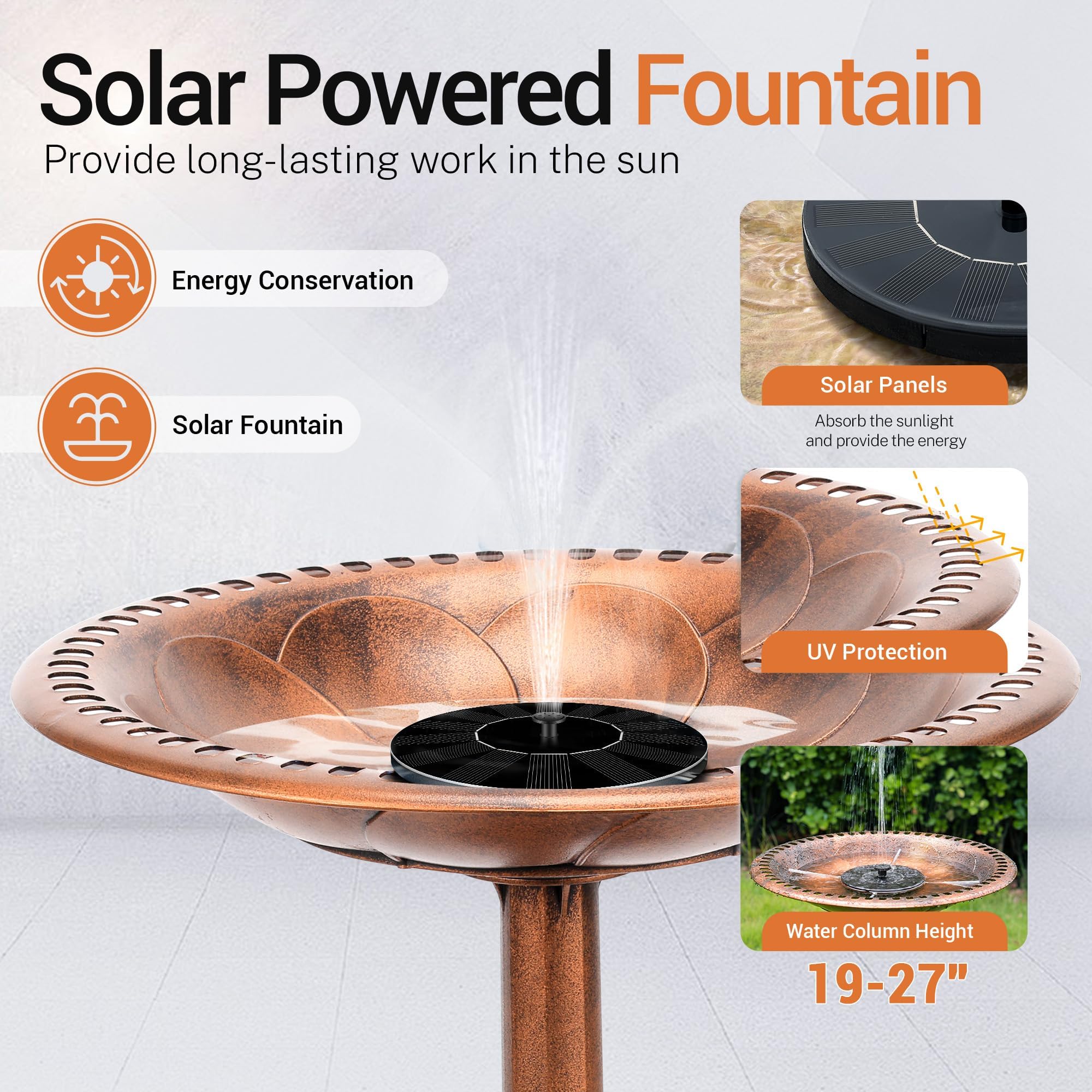 28 Inch Solar Powered Bird Bath with Fountain - Antique Polyresin Standing Birdbath for Outdoor Garden Decor, Copper Finish - Perfect for Attracting Birds to Your Backyard, Patio or Garden