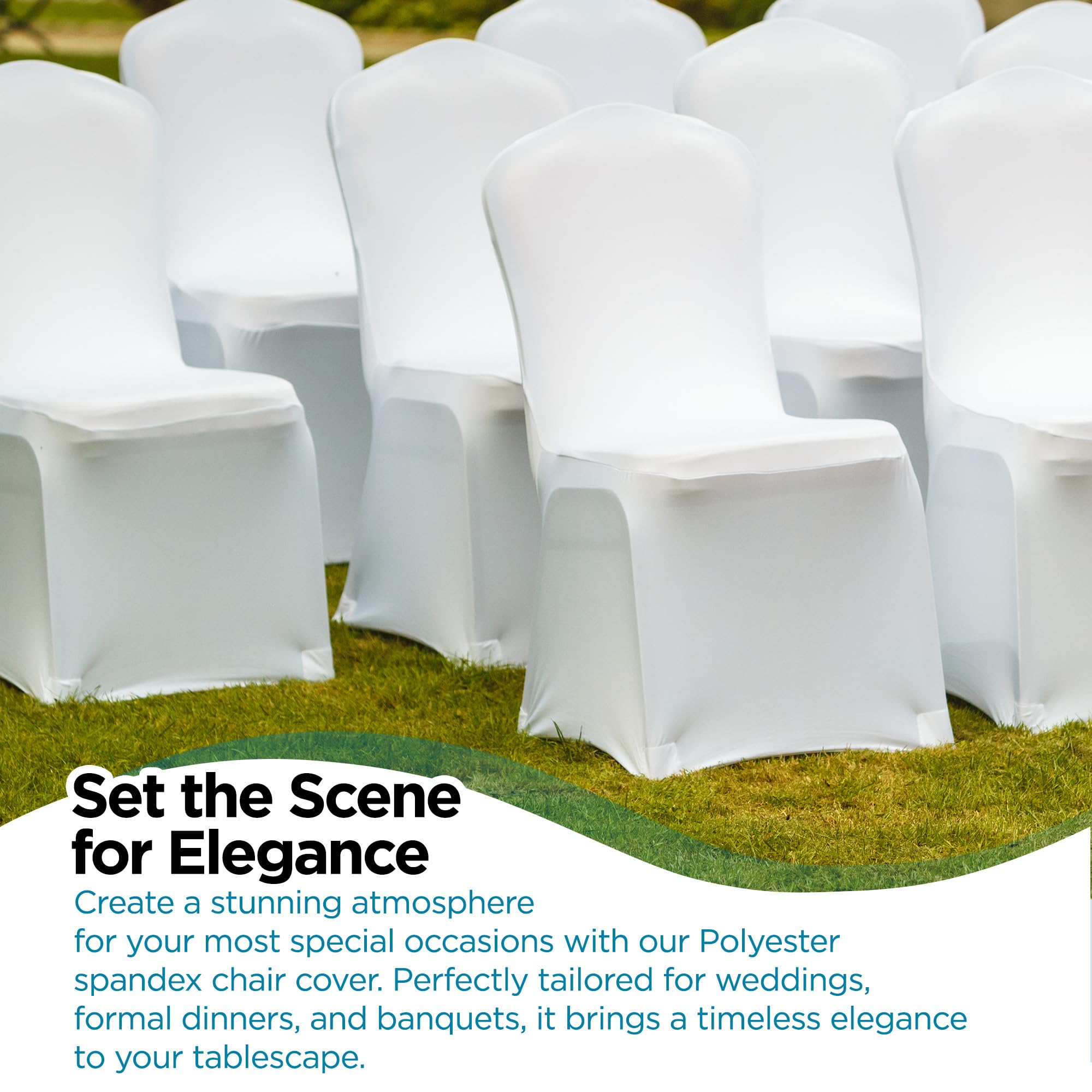 Premium Spandex Folding Chair Covers with Arched Front Design - 50 Pack White Durable Slipcovers for Wedding, Banquet, Party & Event Decor - Perfect for Receptions, Restaurants, and Special Celebrations - Washable Stretch Fabric for Easy Installation and Elegant Look