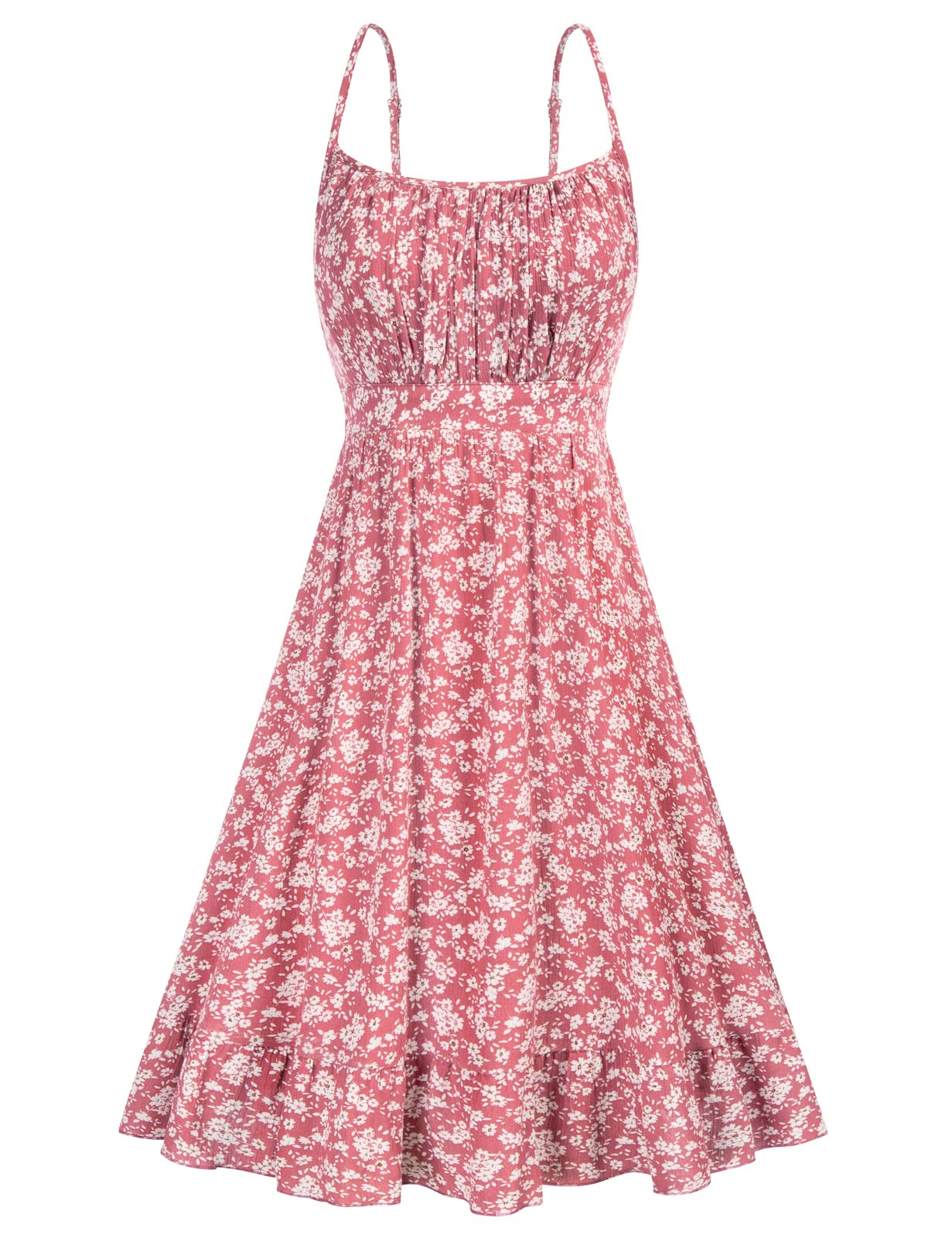GRACE KARIN Women's Floral Spaghetti Strap Ruffle Hem Pleated Midi Dress - Boho Chic Summer Beach Dress for Vacation, Party & Casual Wear