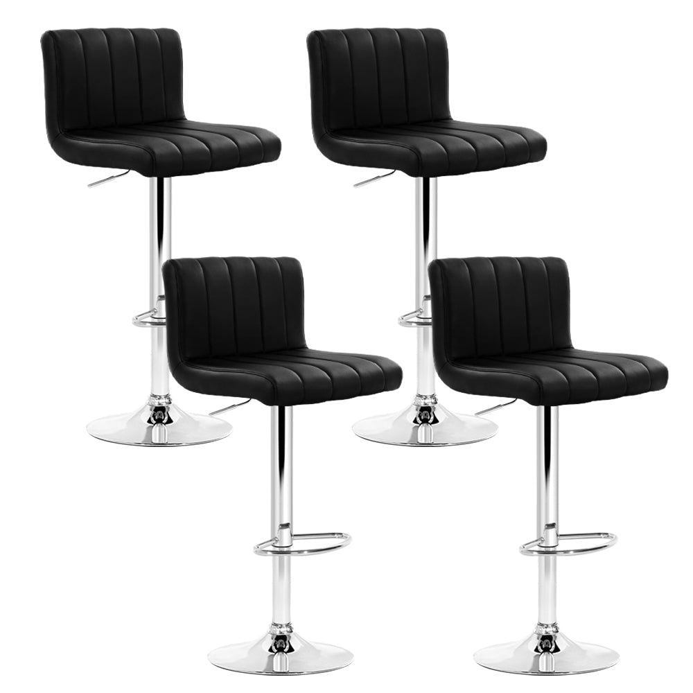 4 Pack Black Leather Bar Stools with Gas Lift - Adjustable Height for Kitchen Island, Dining Room & Home Bar - Modern & Comfortable Seating