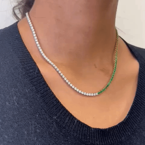 10.45ct Diamond & Emerald Tennis Necklace - 2.70mm 4-Prong 14K Gold Jewelry for Women | Elegant Bridal, Anniversary & Evening Wear Gift