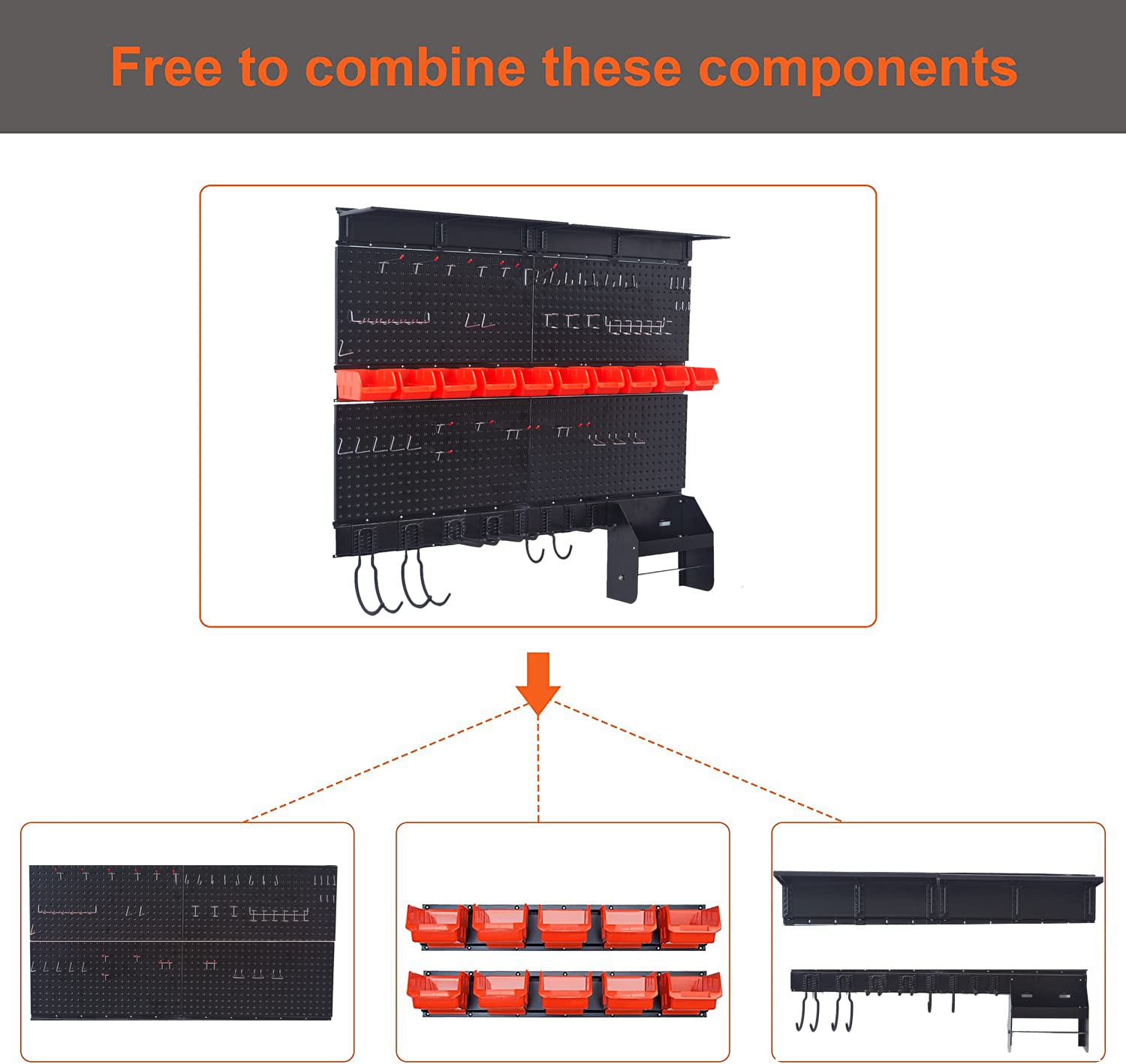 Wallmaster Pegboard Organizer Garage Storage System - Heavy Duty Wall Mounted Tool Organizer with Hooks, Storage Bins, Overhead Shelf & Paper Towel Holder for Workshop, Garage, Shed (Black) - Perfect for DIY Projects, Tool Storage & Home Organization