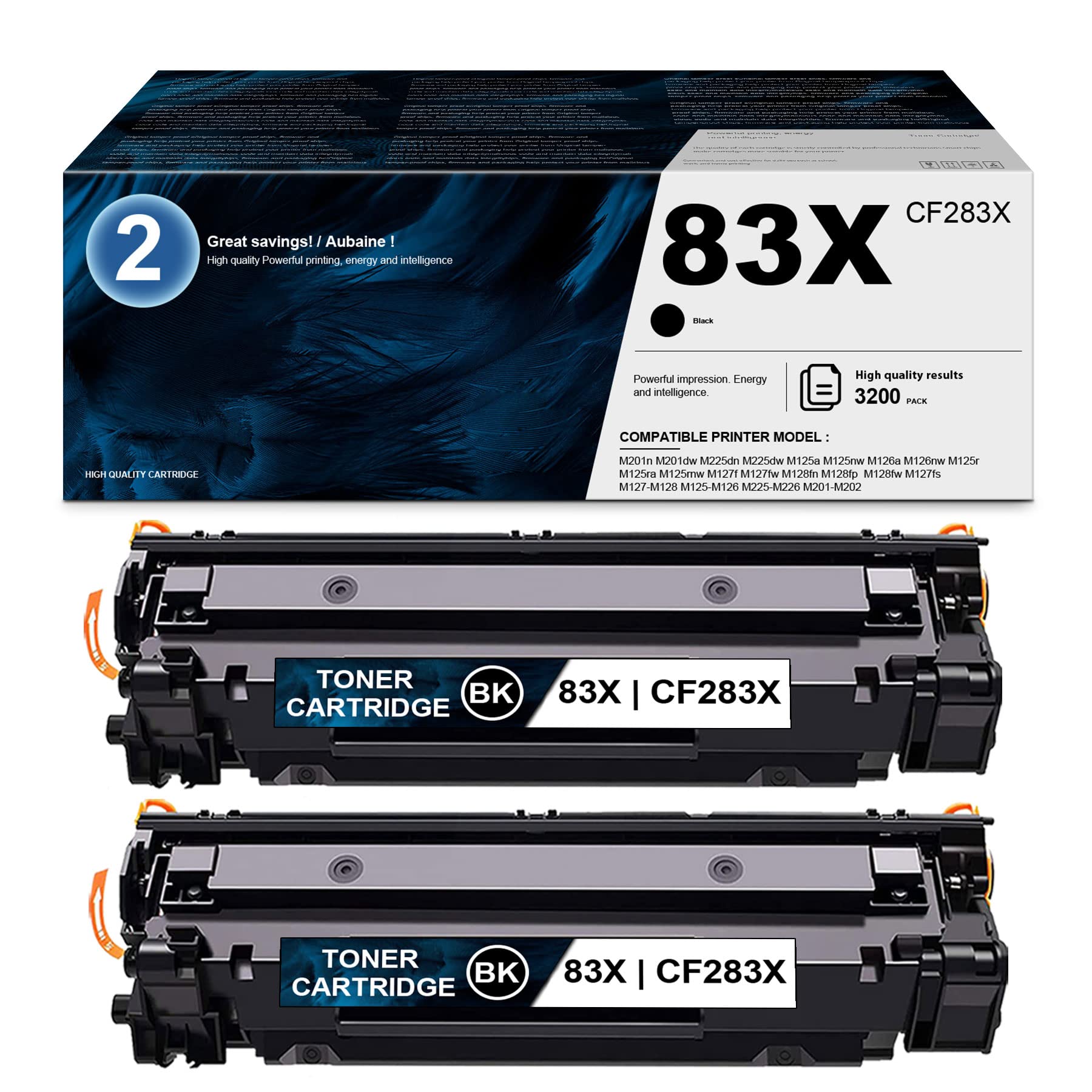 2PK Black High Yield Toner Cartridge Replacement for HP M225dw M201dw M225dn M126a M126nw M125r M125ra M125rnw M127f M127fw M128fn M128fp M128fw M127fs Printers - Compatible with CF283X/83X - Perfect for Home & Office Printing Needs