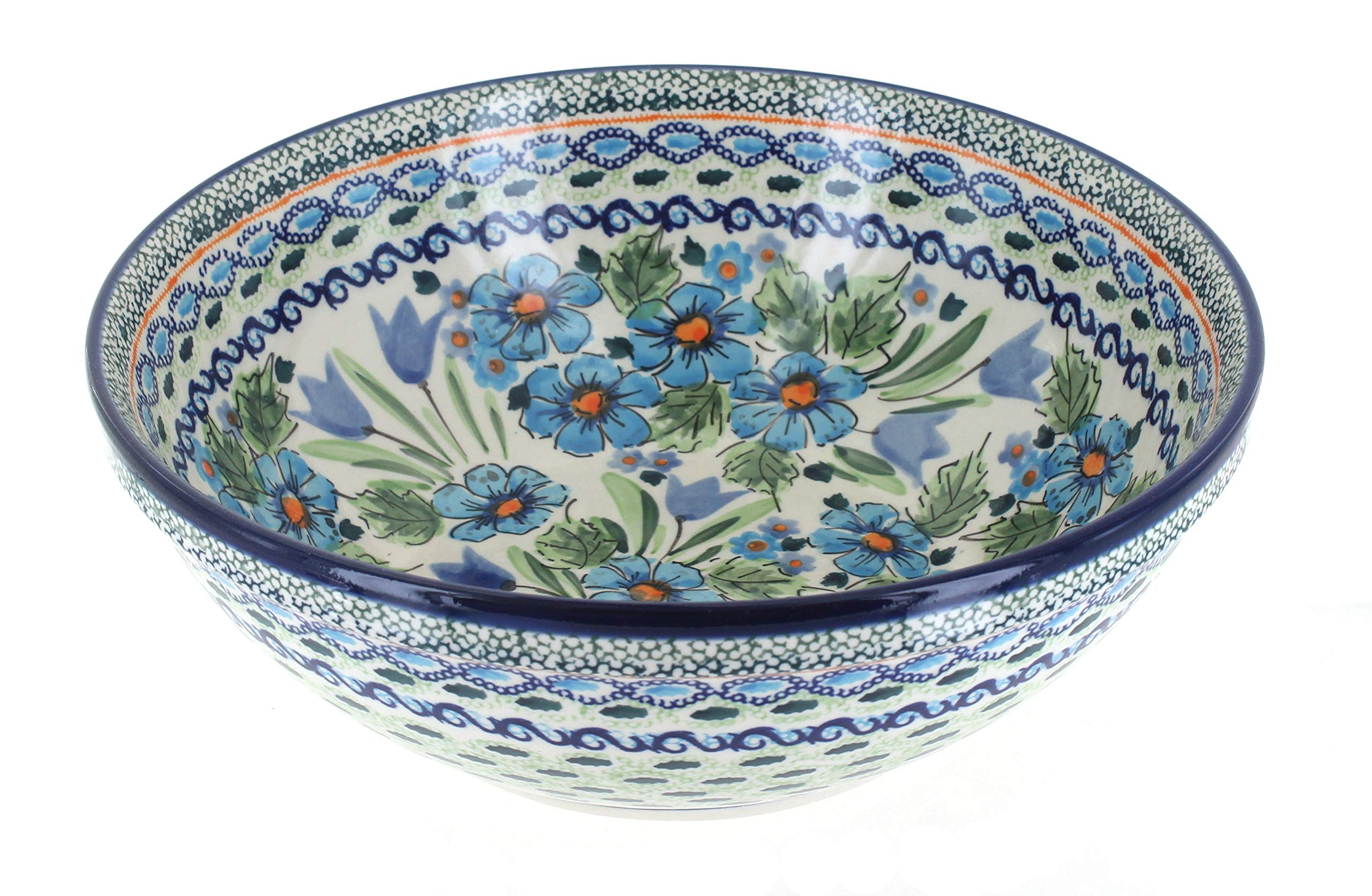 Blue Rose Polish Pottery Ballina Large Serving Bowl - Handmade Ceramic Bowl for Dining & Entertaining - Perfect for Salads, Pasta, Soup & Party Displays