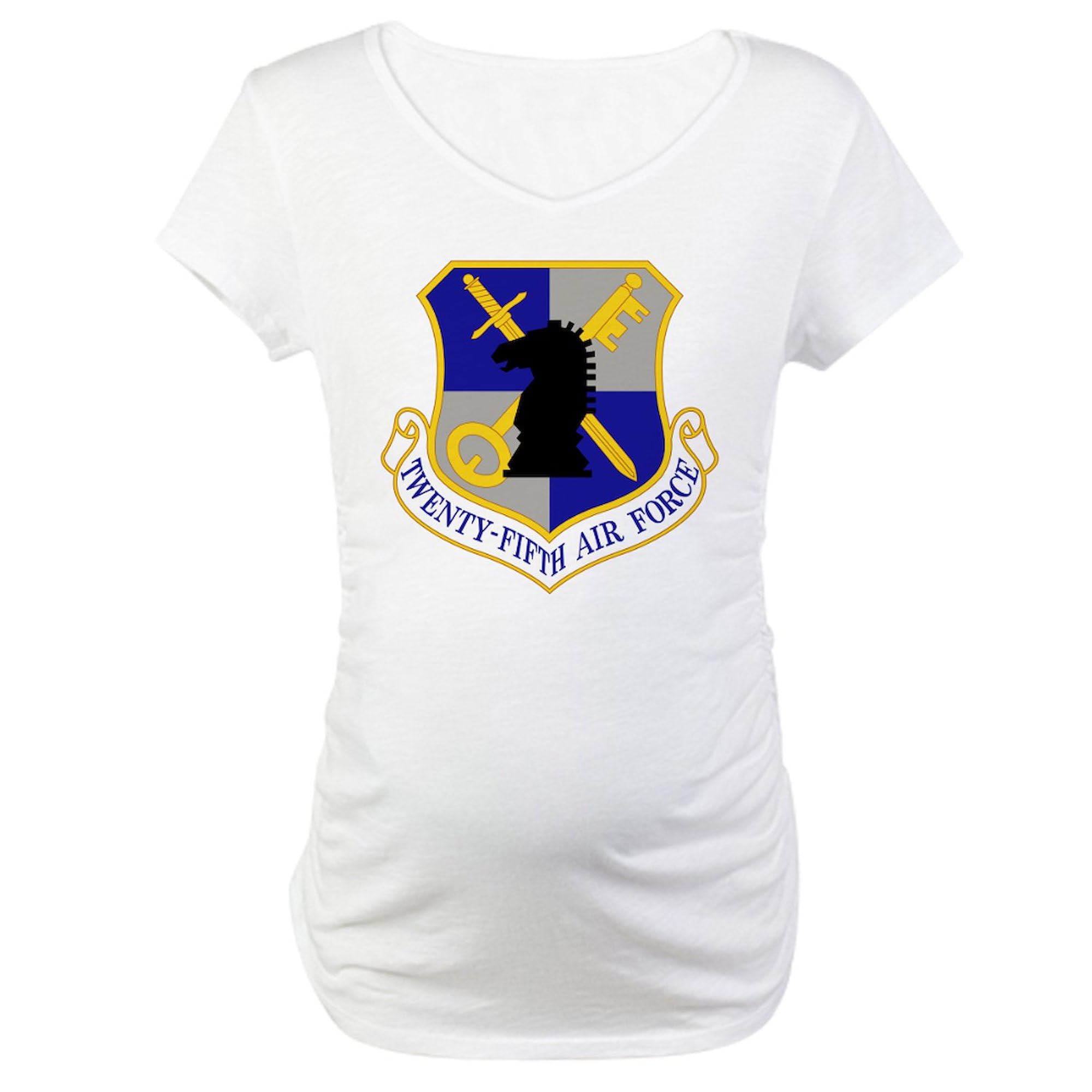 USAF Twenty Fifth Air Force Maternity T-Shirt for Women - Stretchy Ruched Side Design for Comfort | Perfect for Military Moms, Pregnancy Announcements & Air Force Pride