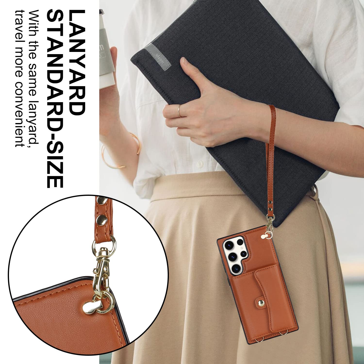 Leather Crossbody Wallet Case for Samsung Galaxy S22 Plus - Credit Card Holder with Kickstand & Wrist Strap - Magnetic Closure Flip Phone Purse Cover for Women (Brown) | Perfect for Travel, Shopping & Everyday Use