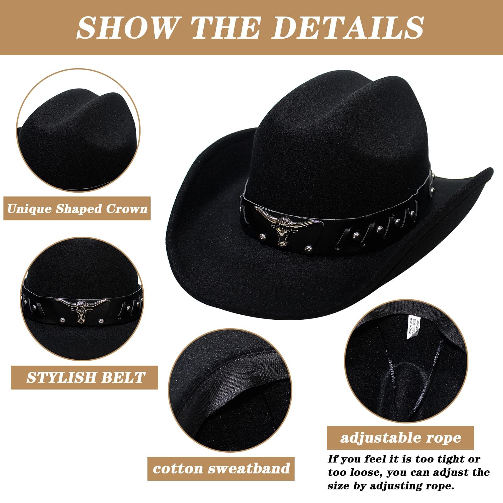 Stylish Cowboy Hat for Women & Men - Western Rancher Hat for Outdoor, Rodeo, and Country Fashion