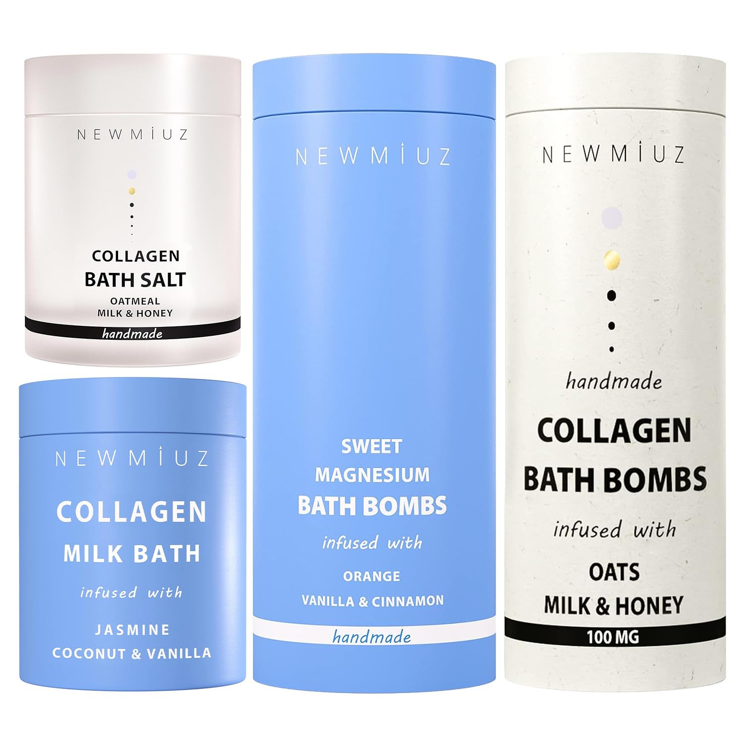 Luxury Creamy Collagen & Magnesium Epsom Salt Bath Gift Set - 4 Pack Milk Bath, Bath Salt & Bath Bombs for Relaxation, Skin Hydration & Muscle Relief | Perfect Spa Night, Self-Care Gift & Stress Relief