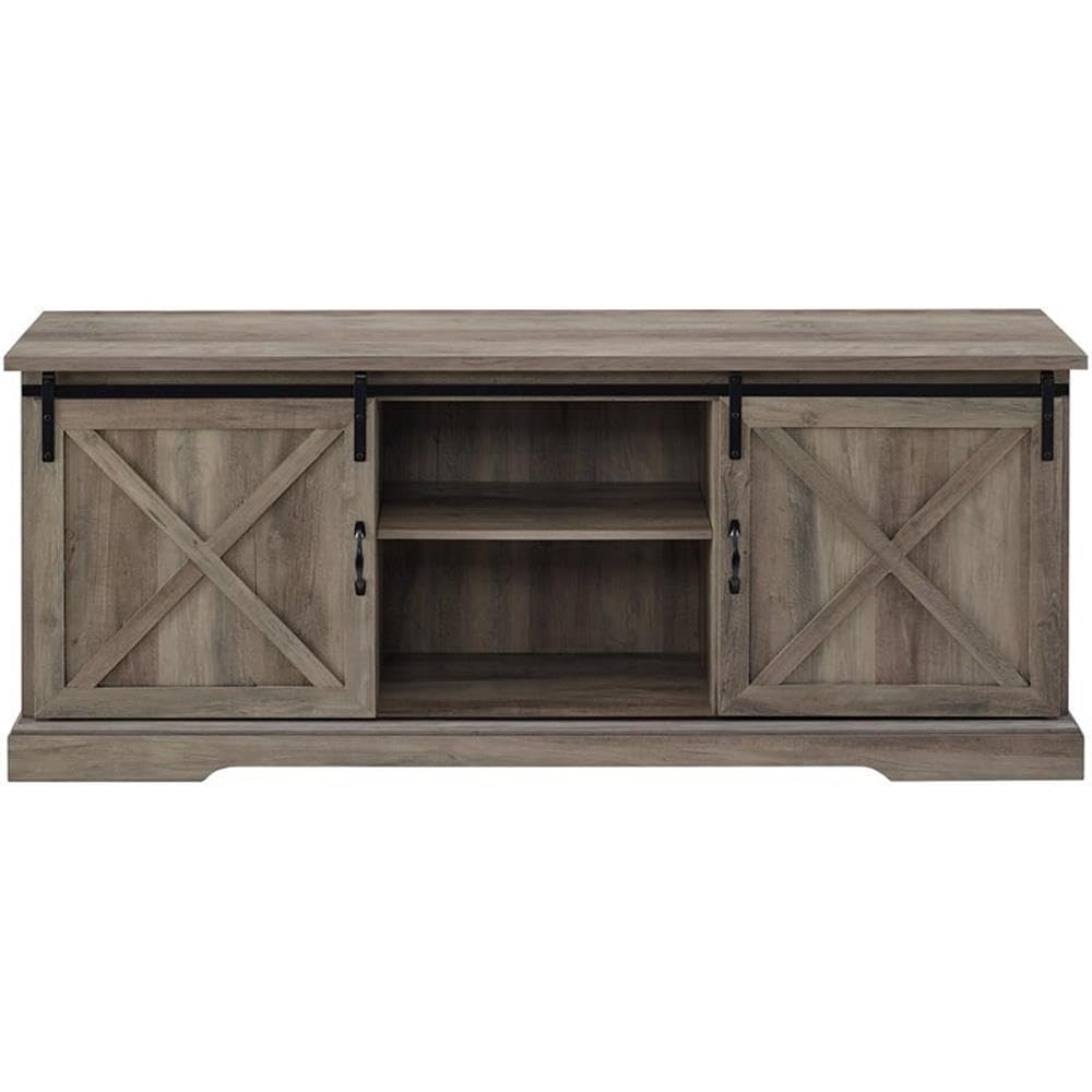 Walker Edison Corbin Modern Farmhouse Sliding X Barn Door TV Stand for 70-80 Inch TVs, Grey Wash - Perfect for Living Room, Bedroom & Home Theater Entertainment Centers