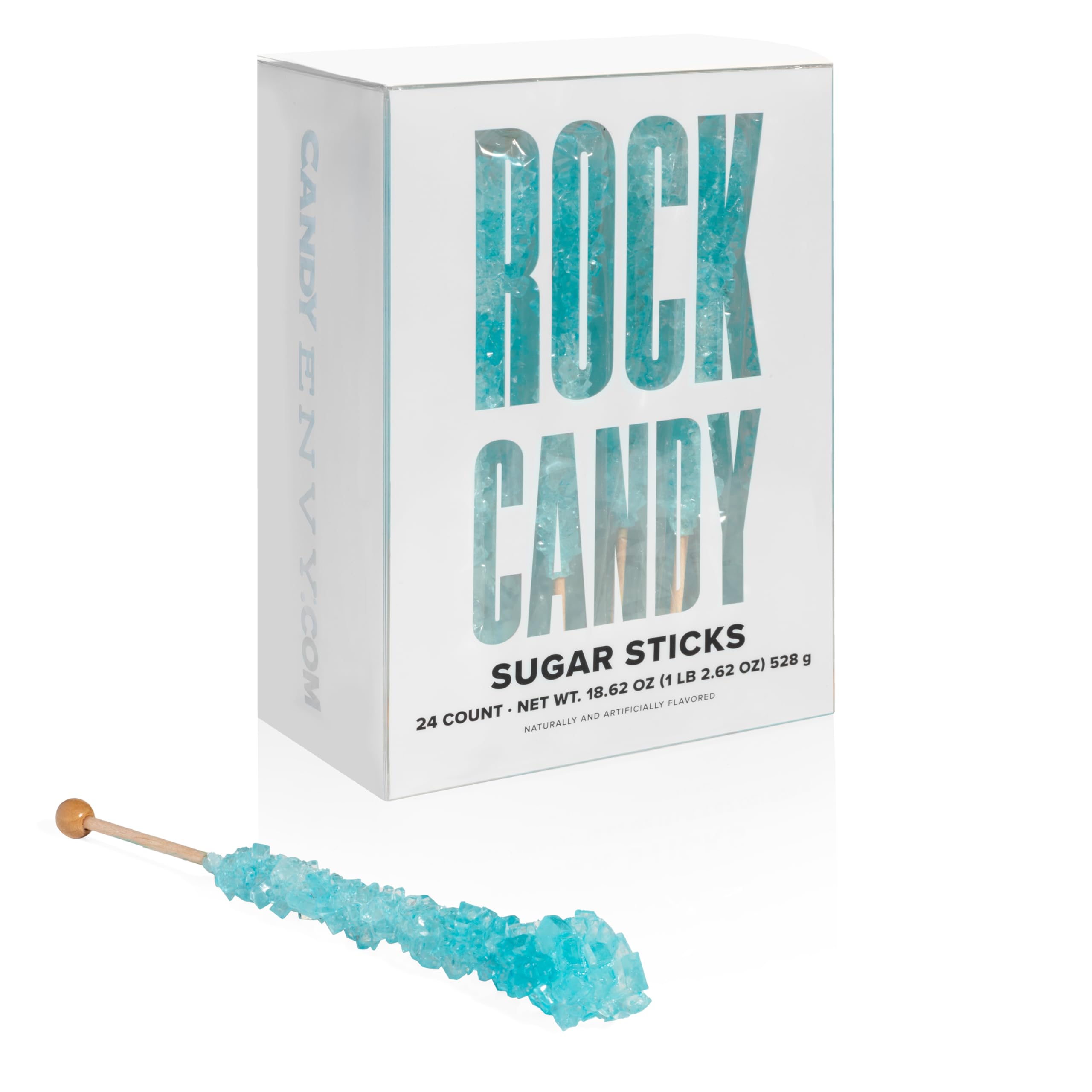 Light Blue Rock Candy Sugar Sticks - Cotton Candy Flavored - 24 Individually Wrapped Pieces - Perfect for Birthday Parties, Baby Showers & Dessert Decorations