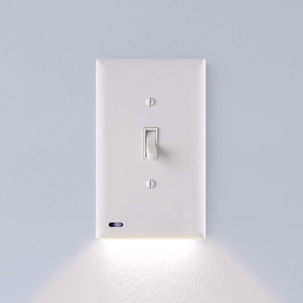 2 Pack SnapPower SwitchLight LED Night Light for Single-Pole Light Switches - White Toggle Switch Plate with Adjustable Brightness & Auto On/Off Sensor - Perfect for Hallways, Bedrooms, Bathrooms & Staircases at Night