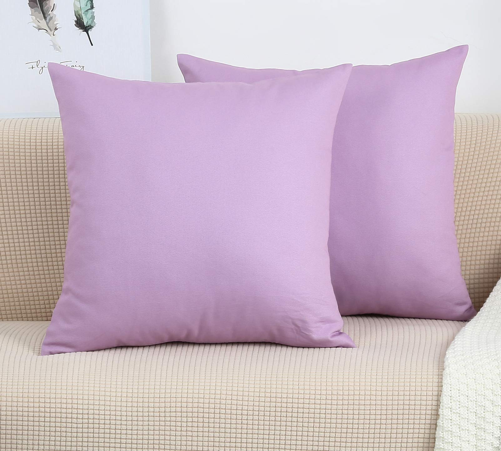 TangDepot Handmade Decorative 100% Cotton Canvas Throw Pillow Covers 14x14 Inches - Light Purple Lavender for Sofa, Bed, Couch & Home Decor
