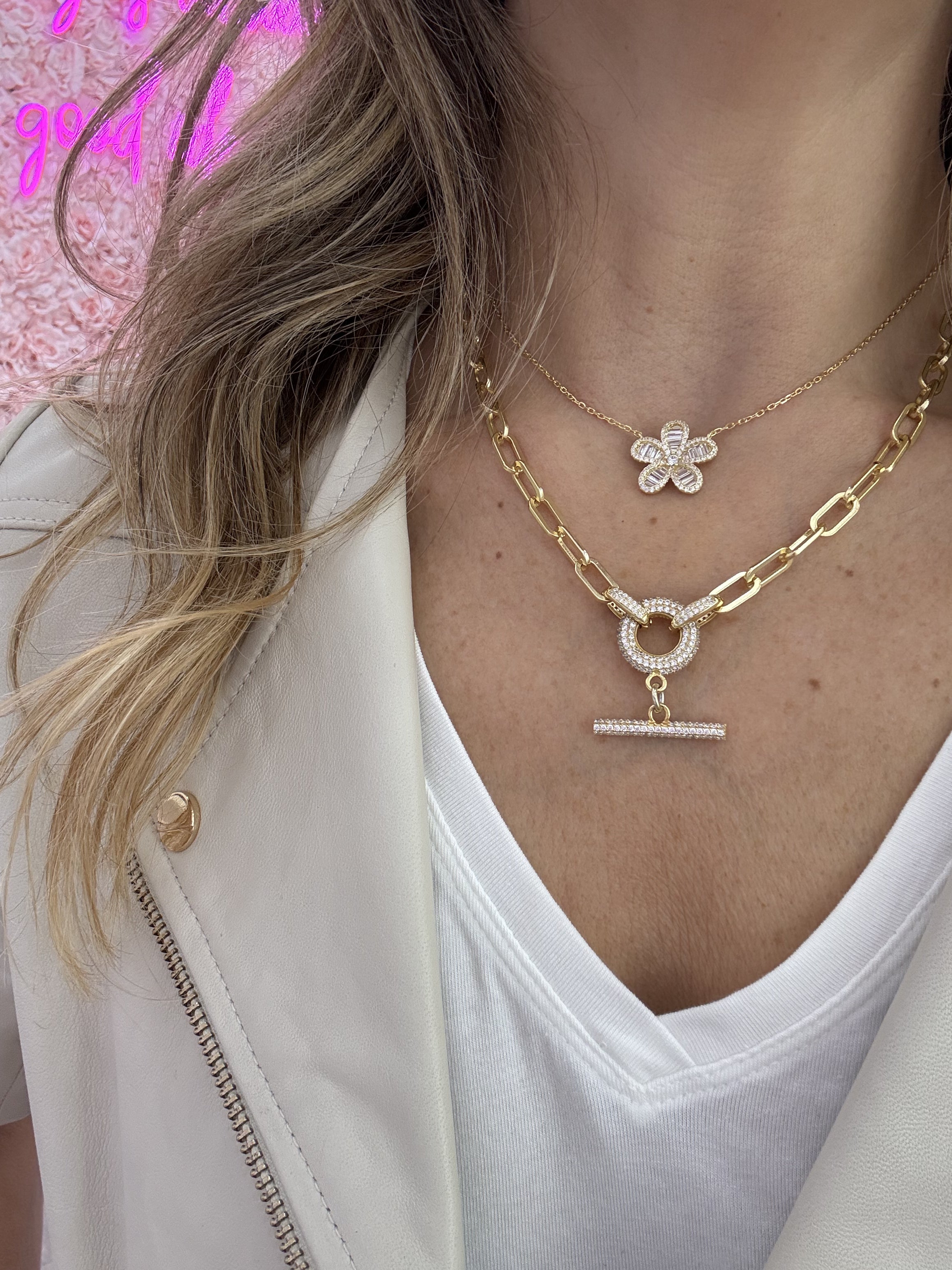 Elegant Baguette Flower Necklace for Women - Dainty Floral Pendant Jewelry Gift for Her - Perfect for Weddings, Date Nights & Special Occasions