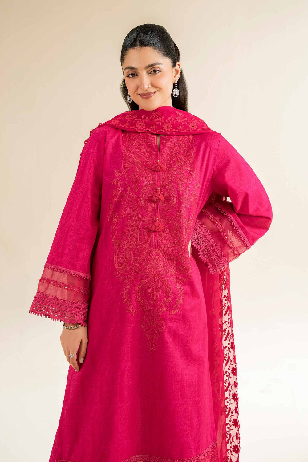 Nishat Cambric Pink Stitched Suit for Women - Elegant Formal Wear for Office, Parties & Special Occasions
