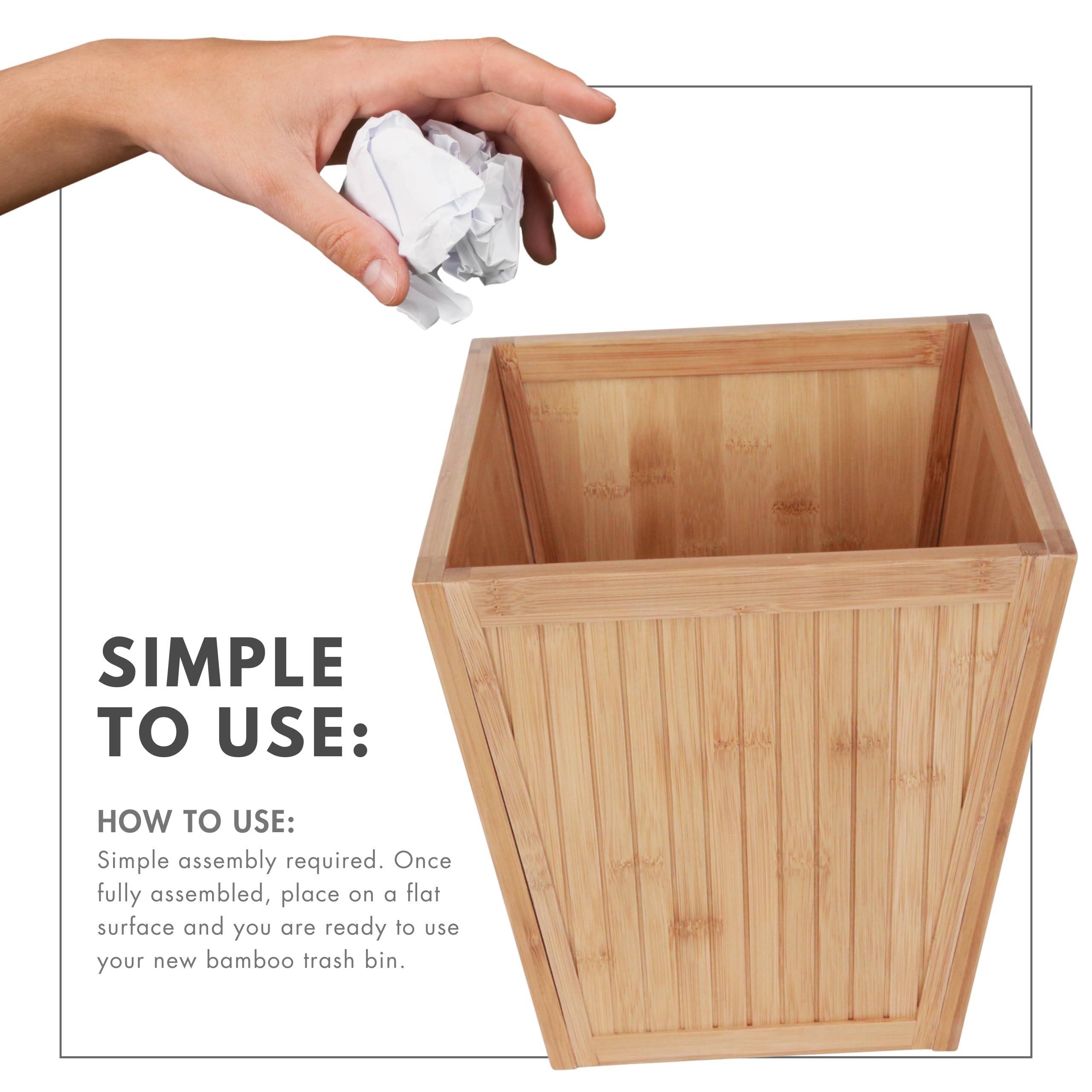 100% Bamboo Wooden Wastebasket Trash Can - Eco-Friendly Bathroom & Office Trash Bin for Home, Kitchen, Bedroom | ToiletTree Products