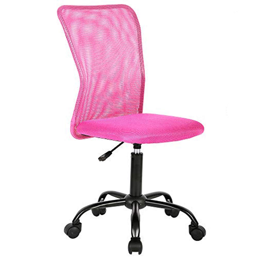 Adjustable Pink Armless Office Chair - Ergonomic Rolling Swivel Desk Chair for Home Office, Computer Work, Meetings & Reception Areas - Perfect for Small Spaces & Modern Workspaces