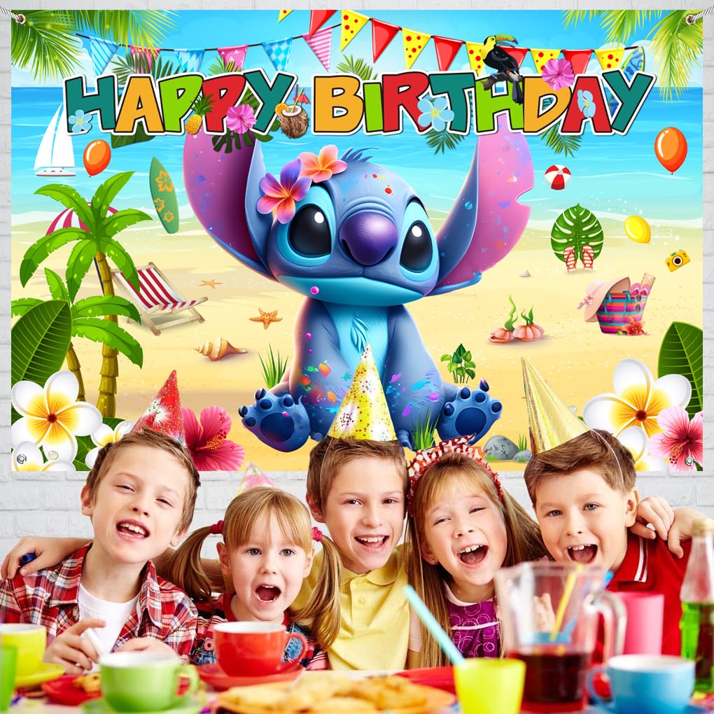 5x3ft Happy Birthday Backdrop - Tropical Hawaiian Beach Theme Party Decorations for Birthday, Luau, Summer & Poolside Celebrations | Titenmaoyi Premium Photo Background