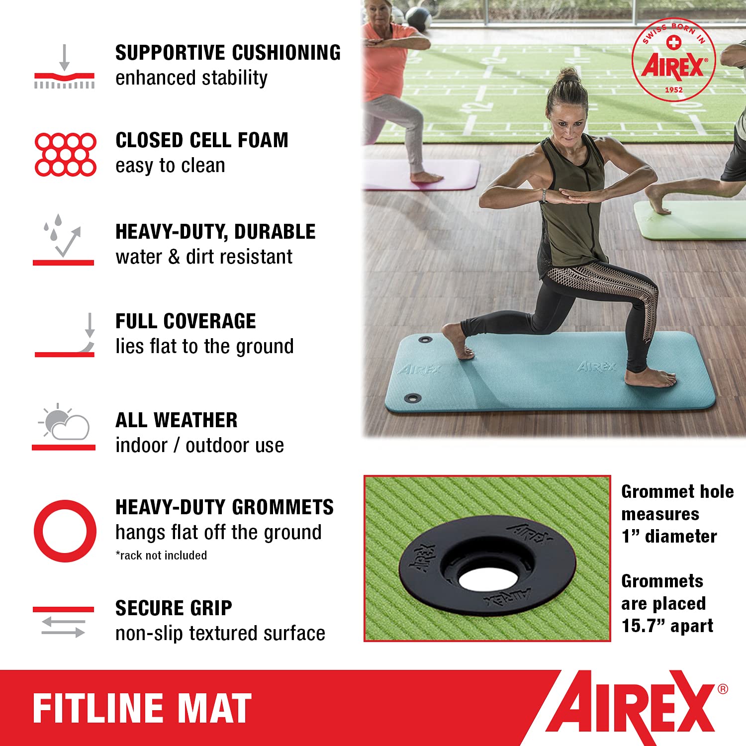 AIREX Coronella Exercise Mat - Premium Foam Workout Mat for Home Gym, Strength Training, Aerobics, Yoga & Rehabilitation | Non-Slip Fitness Mat for Floor Exercises, Water Workouts & Physical Therapy