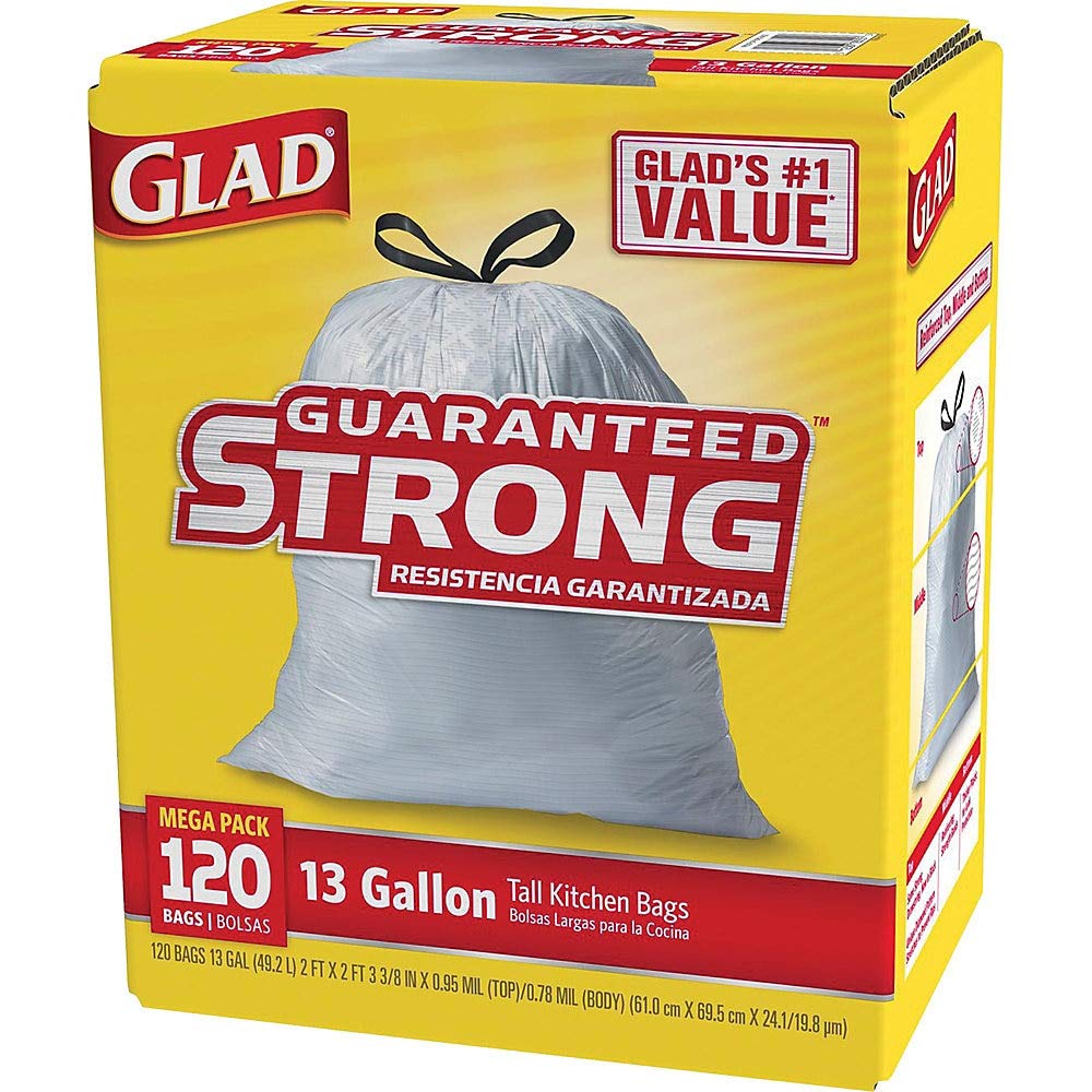 Glad Tall Kitchen Drawstring Trash Bags - 13 Gallon Heavy Duty Garbage Bags for Waste Disposal | Perfect for Kitchen, Office & Home Use