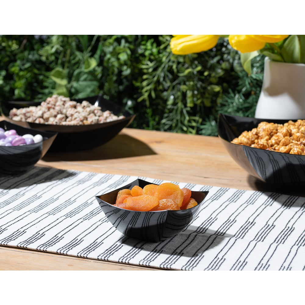 Square Black Serving Bowls - Set of 4 - Modern Dinnerware for Salads, Pasta, Snacks & Entertaining - Dishwasher Safe Kitchen Essentials